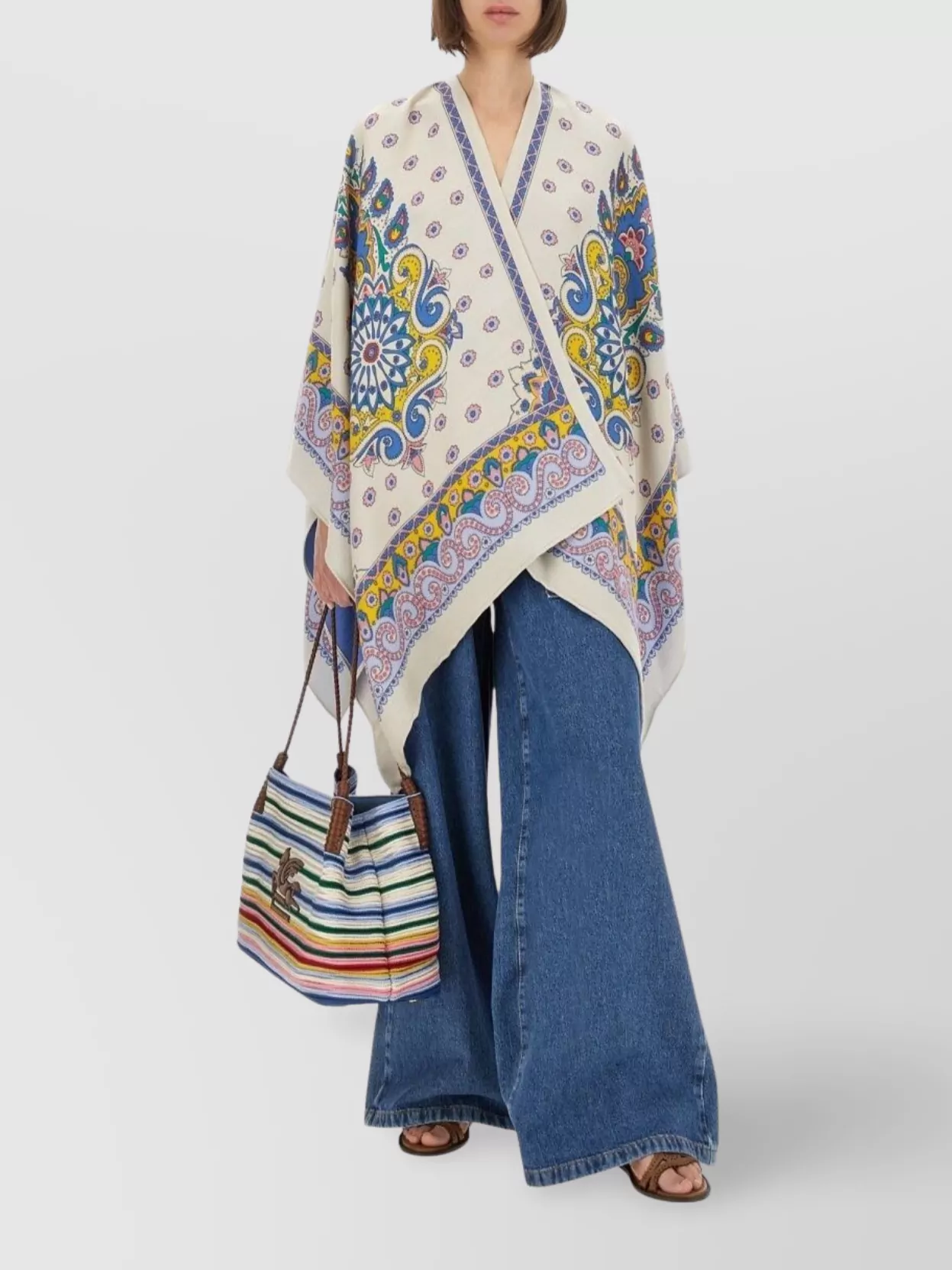 Etro Draped Daisy Cape Wide Sleeves