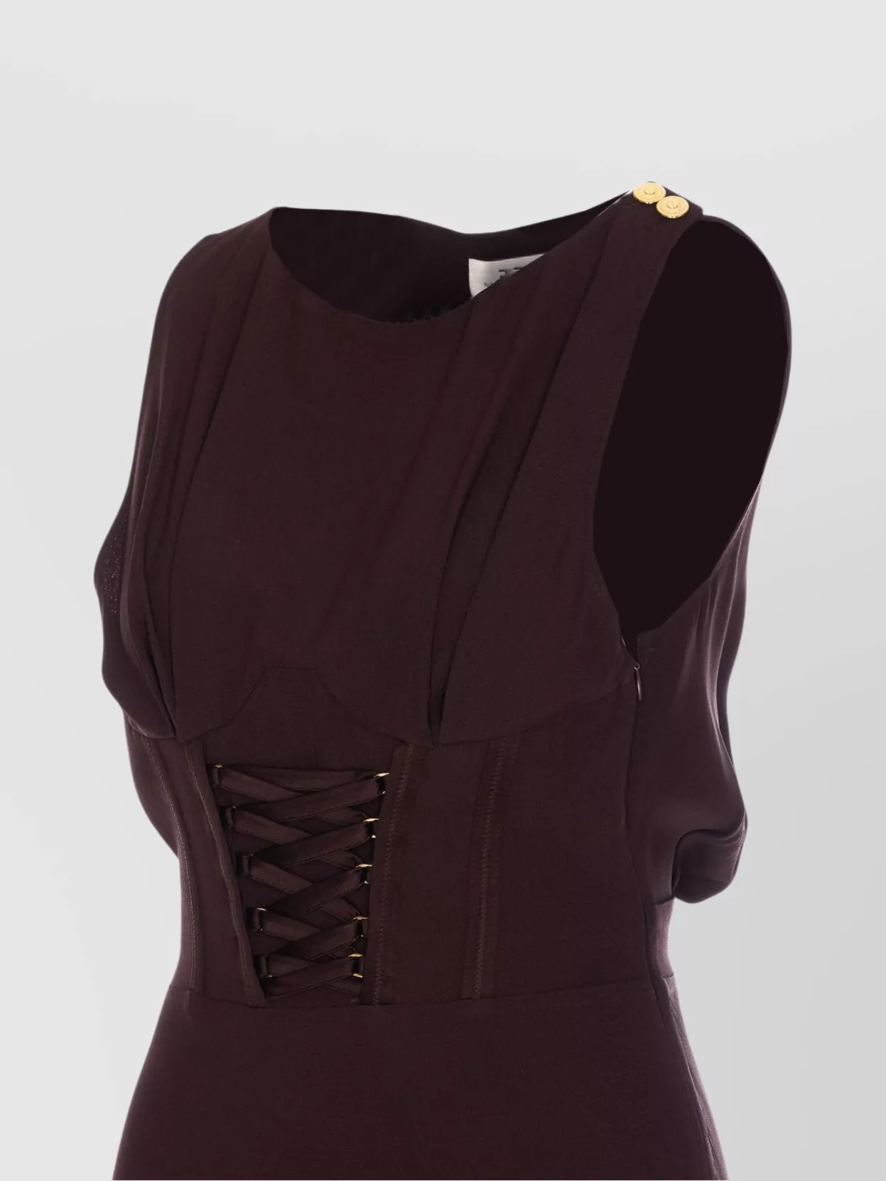 Shop Elisabetta Franchi Sleeveless Midi Dress Corset Detail