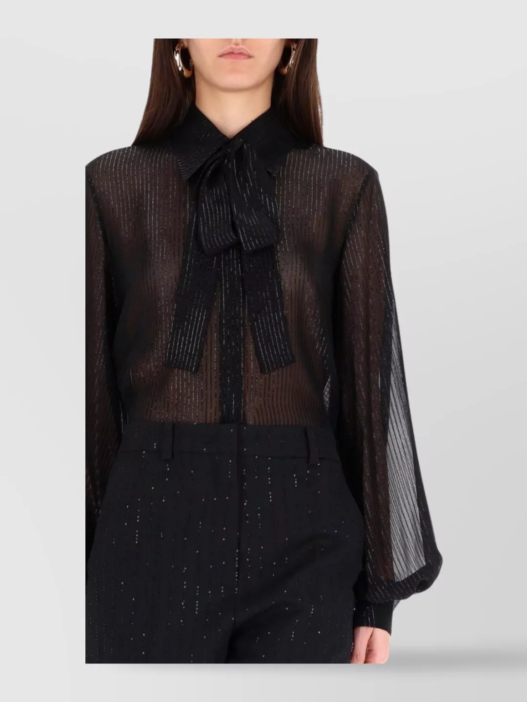 Max Mara Long Sleeve Pleated Blouse Bow Detail In Black