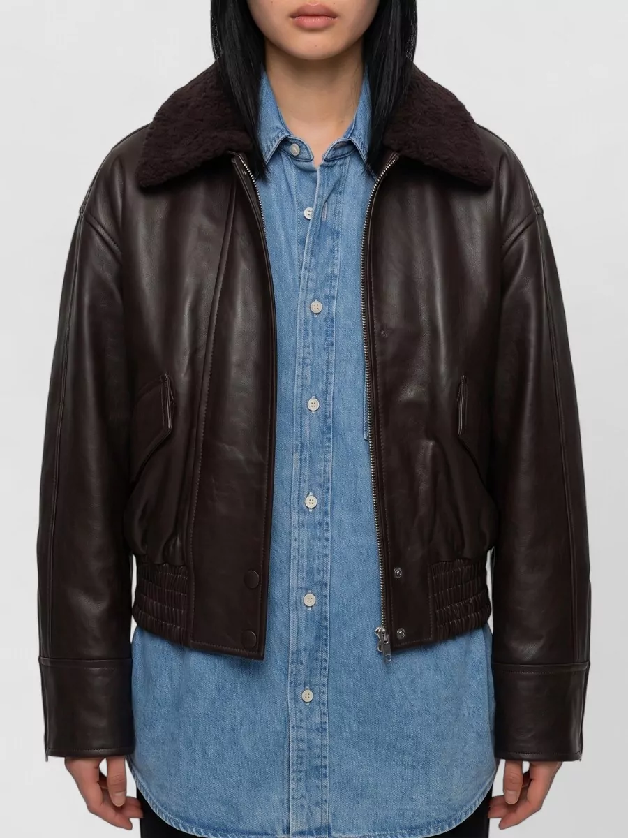 Ivy Oak lamb leather fur collar bomber jacket