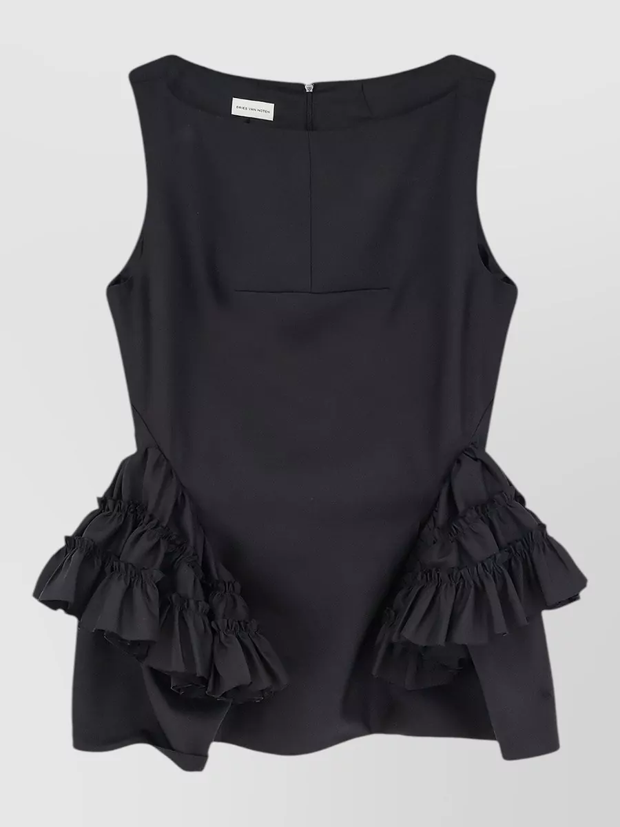 Dries Van Noten silk blend sleeveless ruffled top