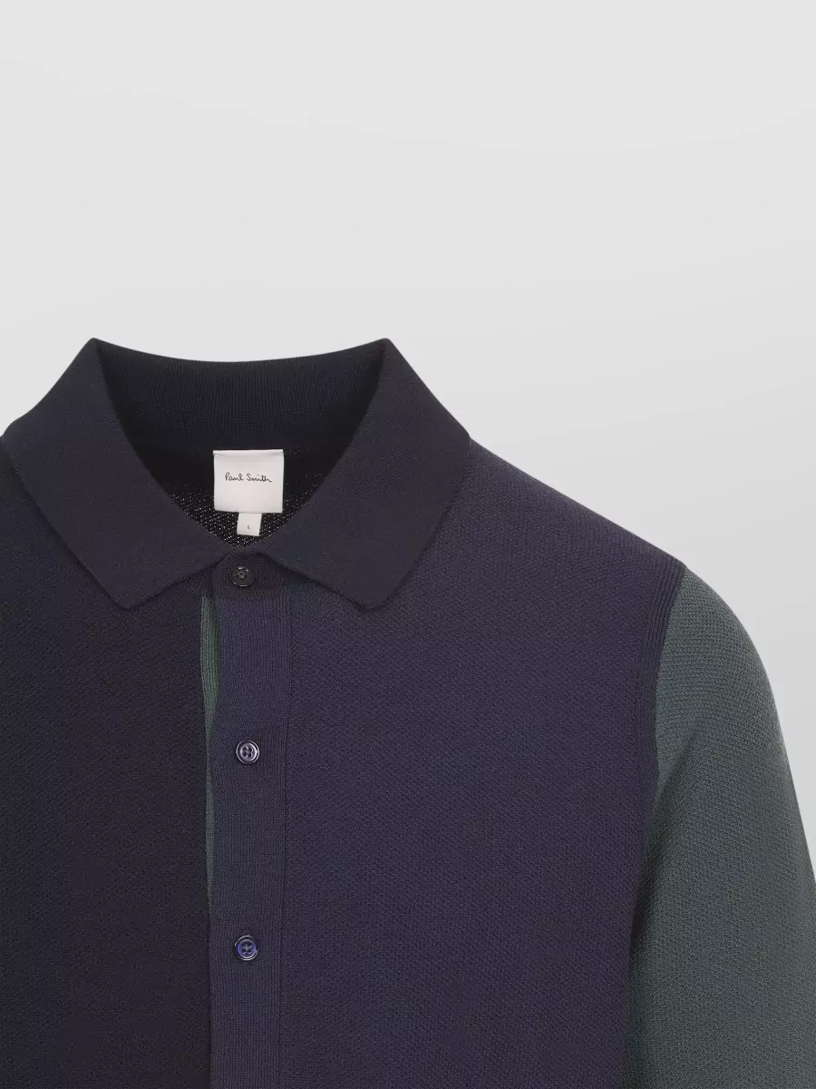 Paul Smith Merino Wool Textured Knit Polo Cardigan