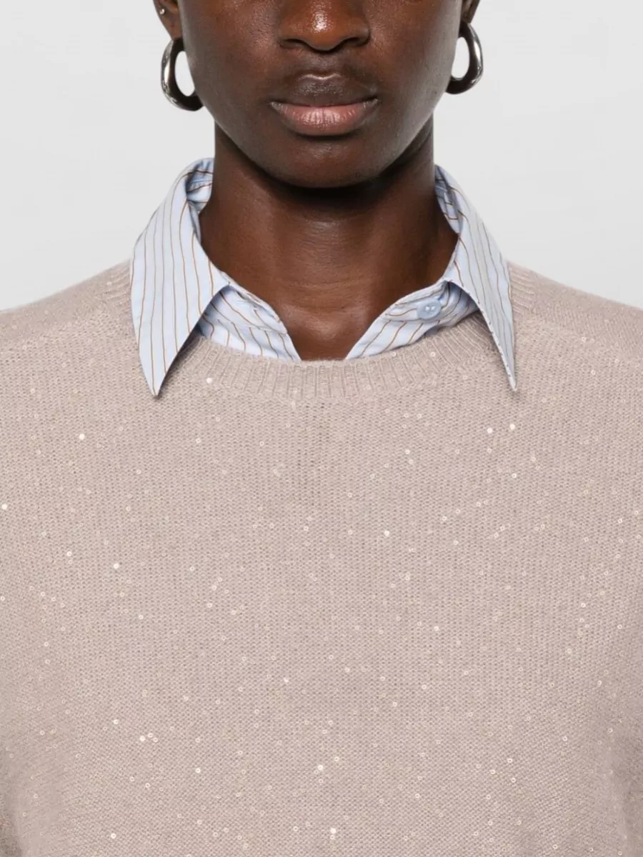 Fabiana Filippi Wool Silk Cashmere Alpaca Sequin-Embellished Crewneck Sweater