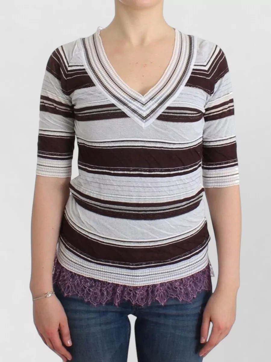 Ermanno Scervino striped lace v-neck short-sleeve top