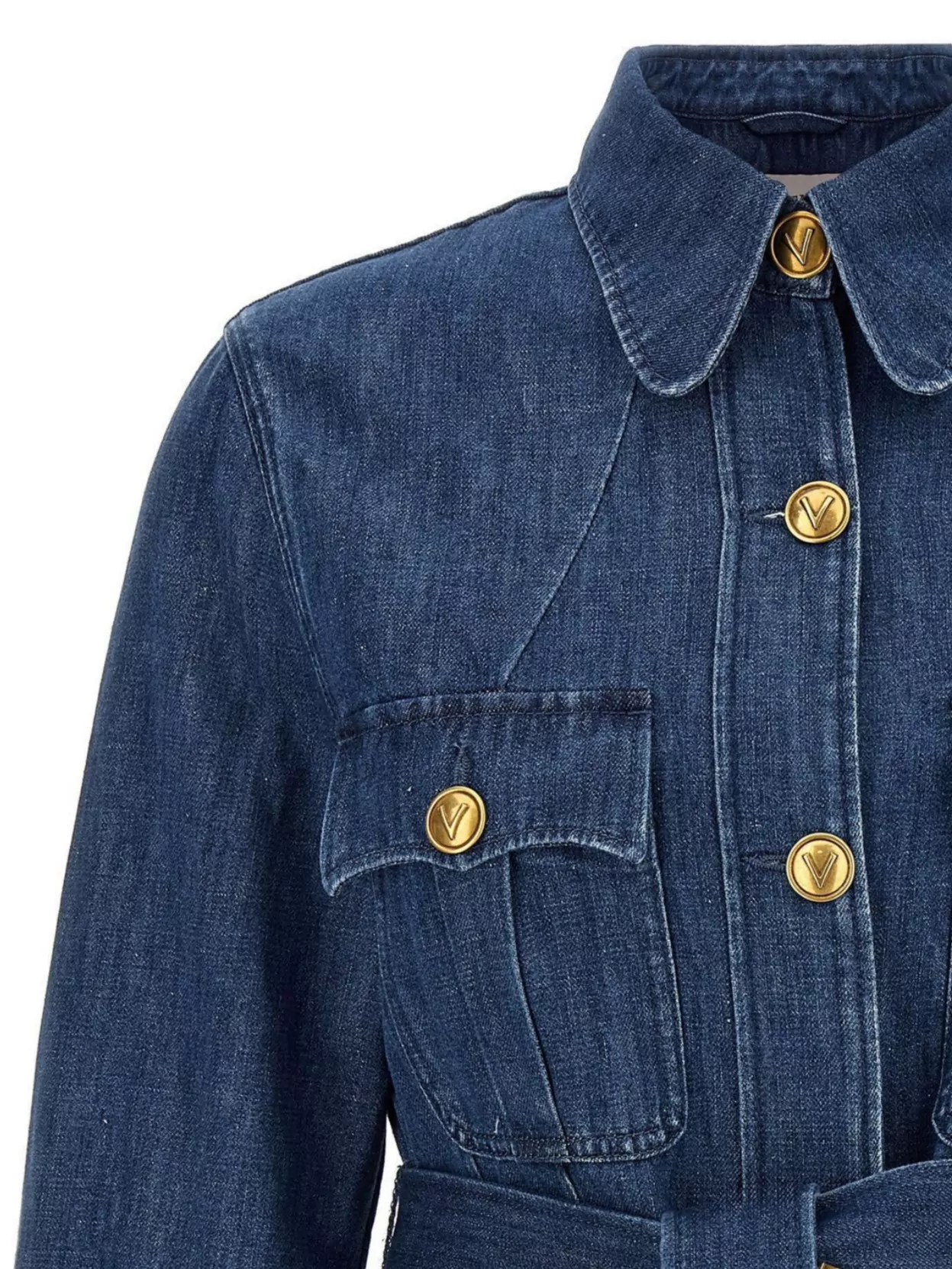 Shop Valentino Denim Jacket Waist Belted