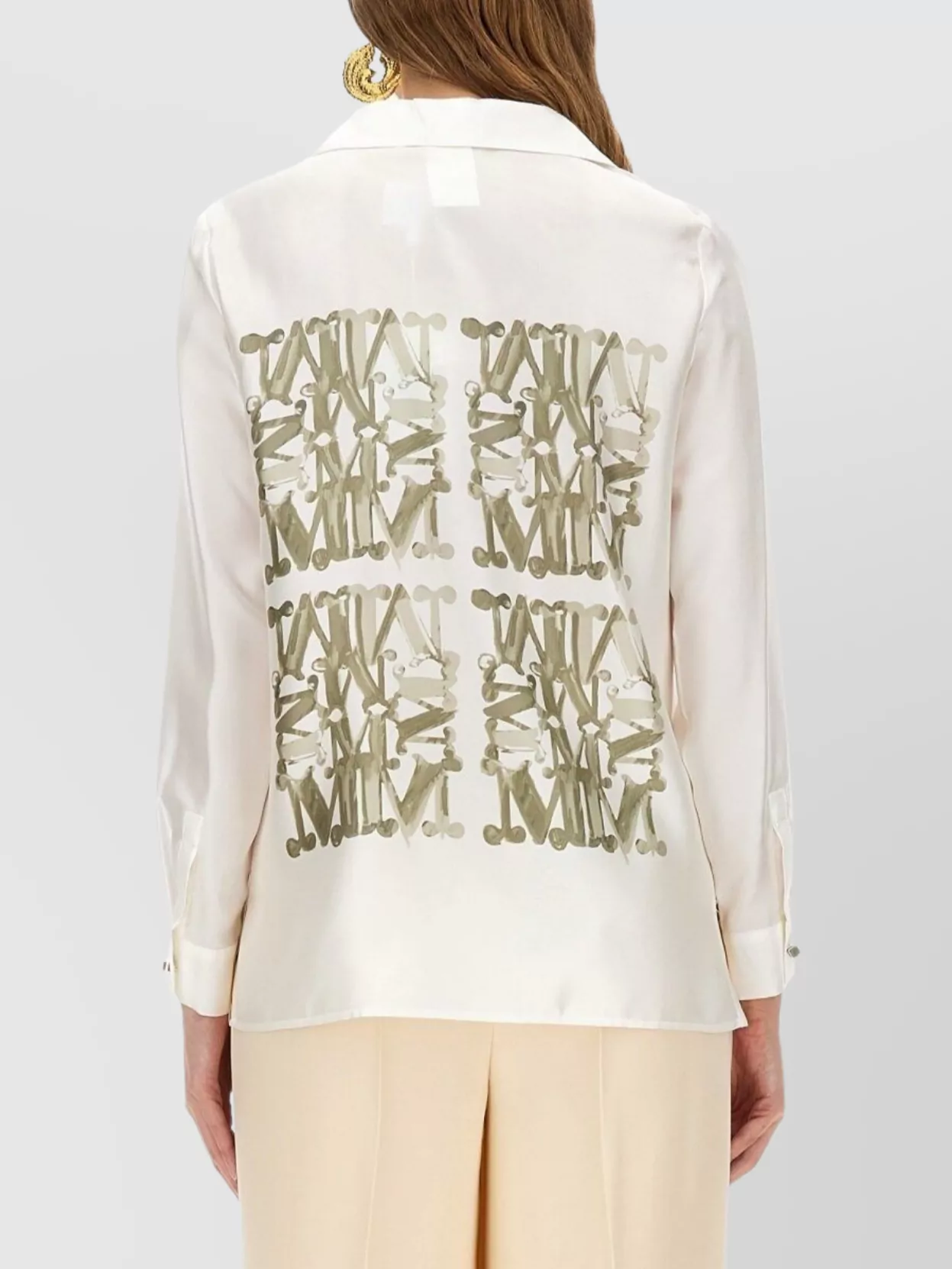 Max Mara Graphic Print Long Sleeve Collared Shirt In Neutral
