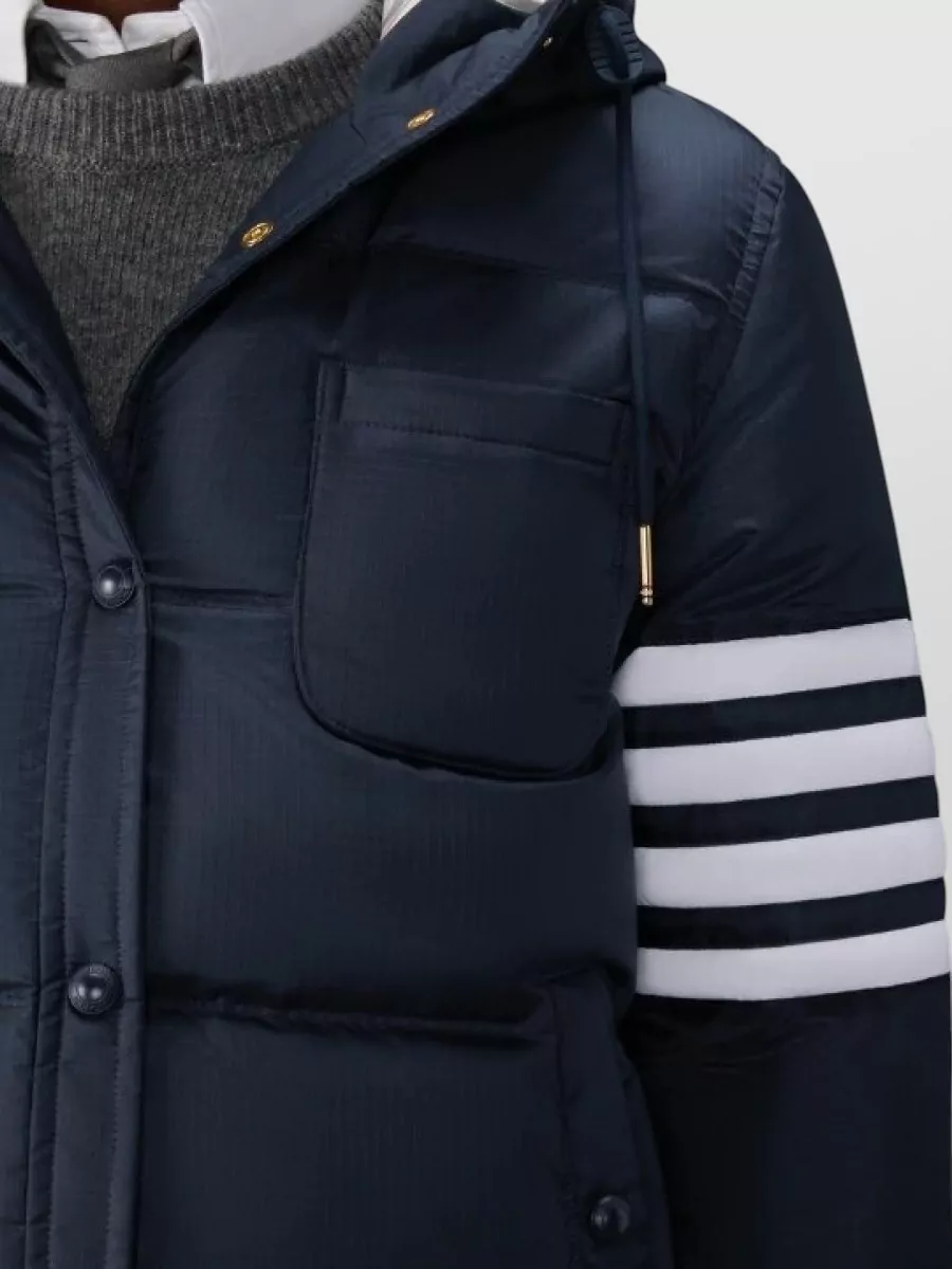 Thom Browne Down Hooded Shirtdress Ripstop Striped Sleeves