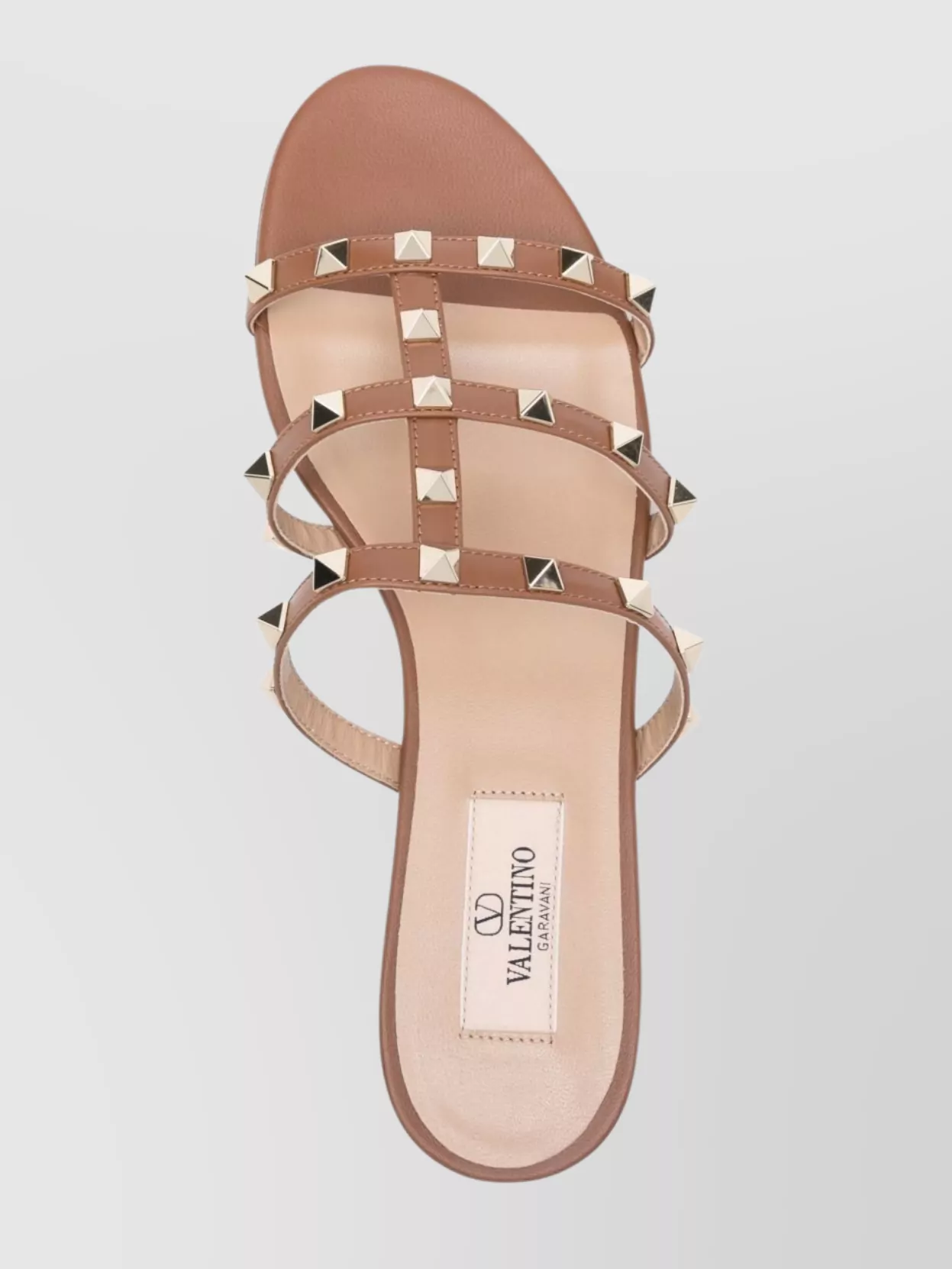 Shop Valentino Leather Sandals With Studded Straps And Flat Sole