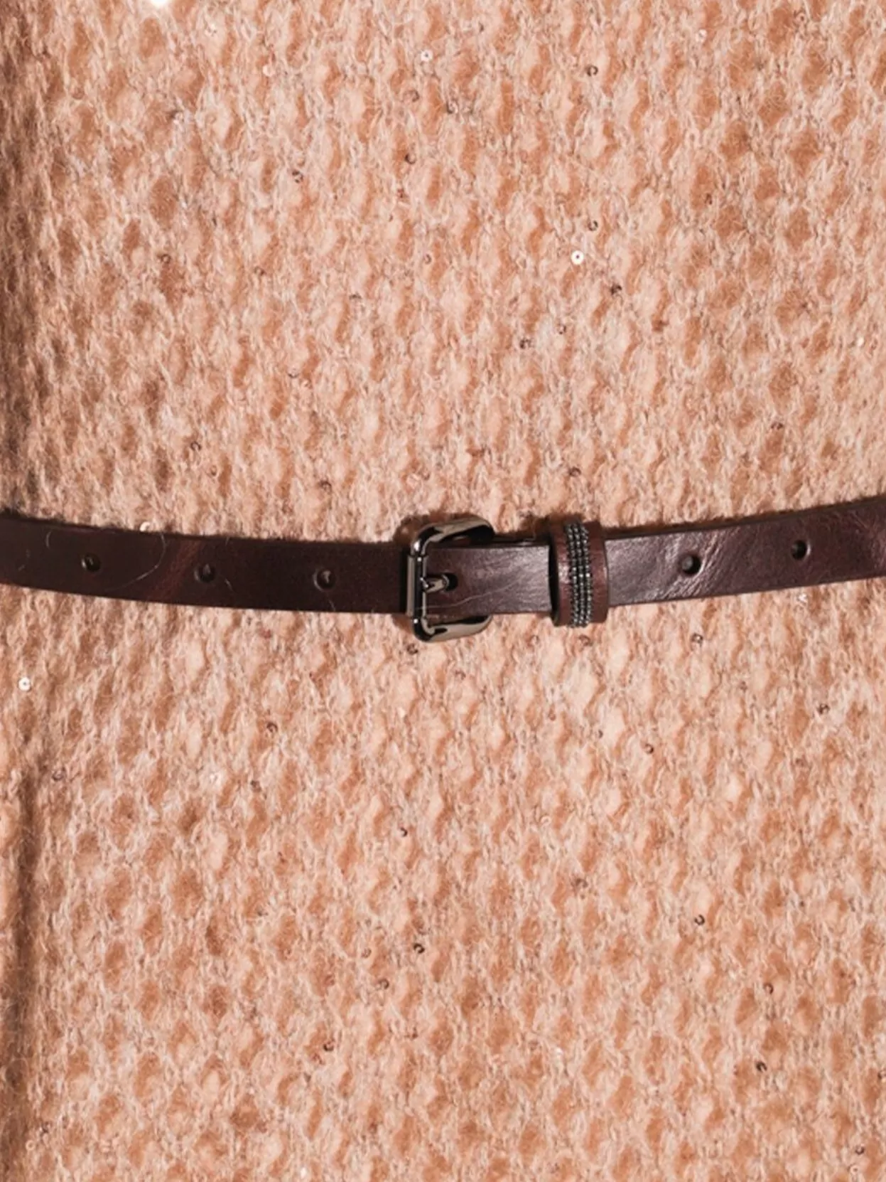 Brunello Cucinelli Waist Belt Long Sleeve Mesh Dress