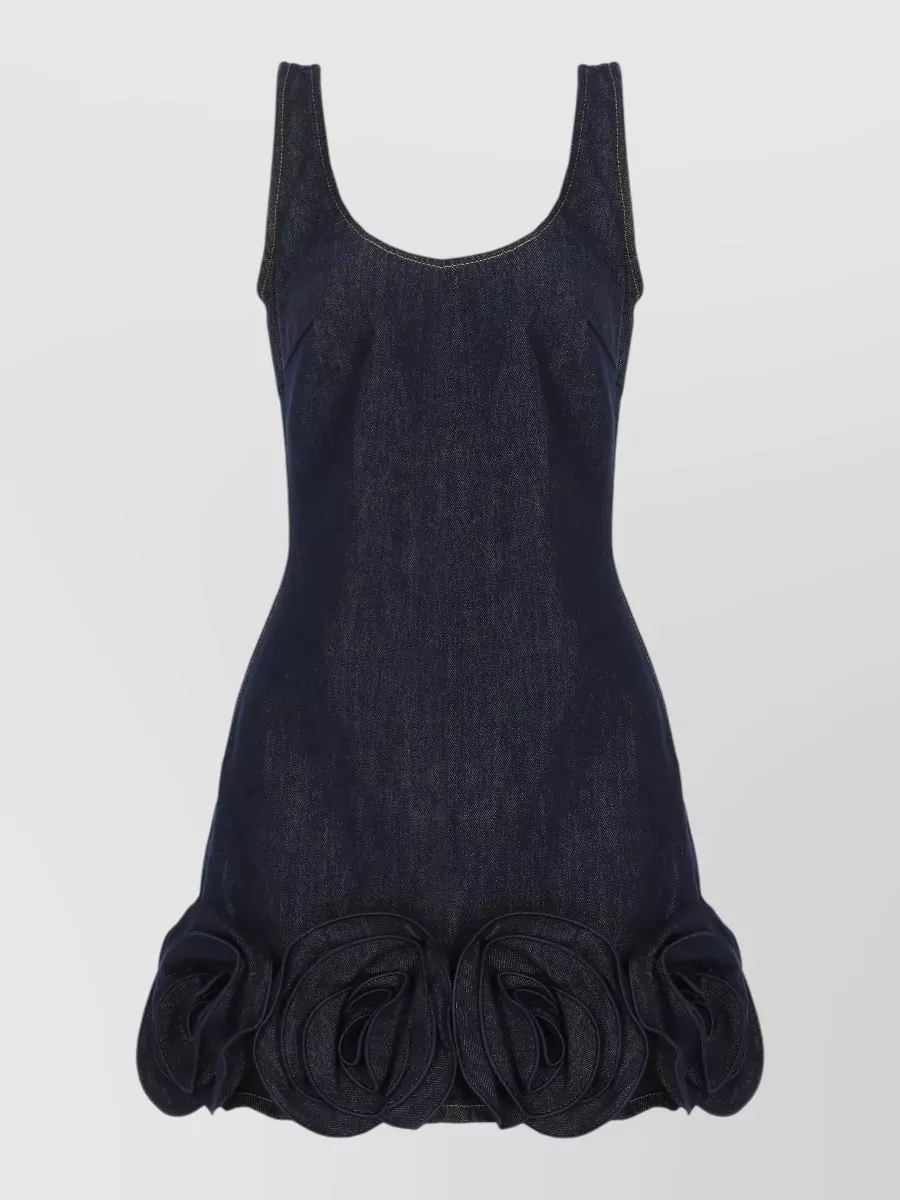 Self-Portrait denim sleeveless mini dress with 3d floral appliqué