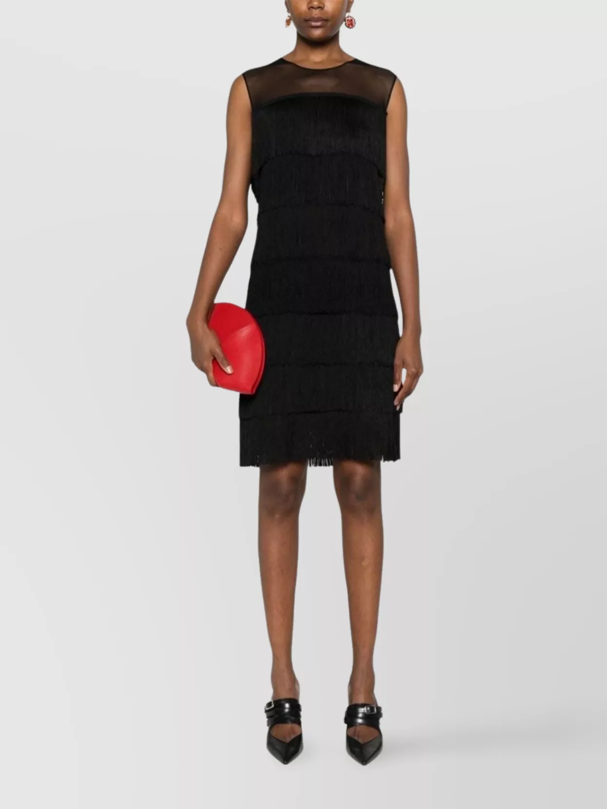 Norma Kamali Shift Dress Fringed Semi-Sheer Panels