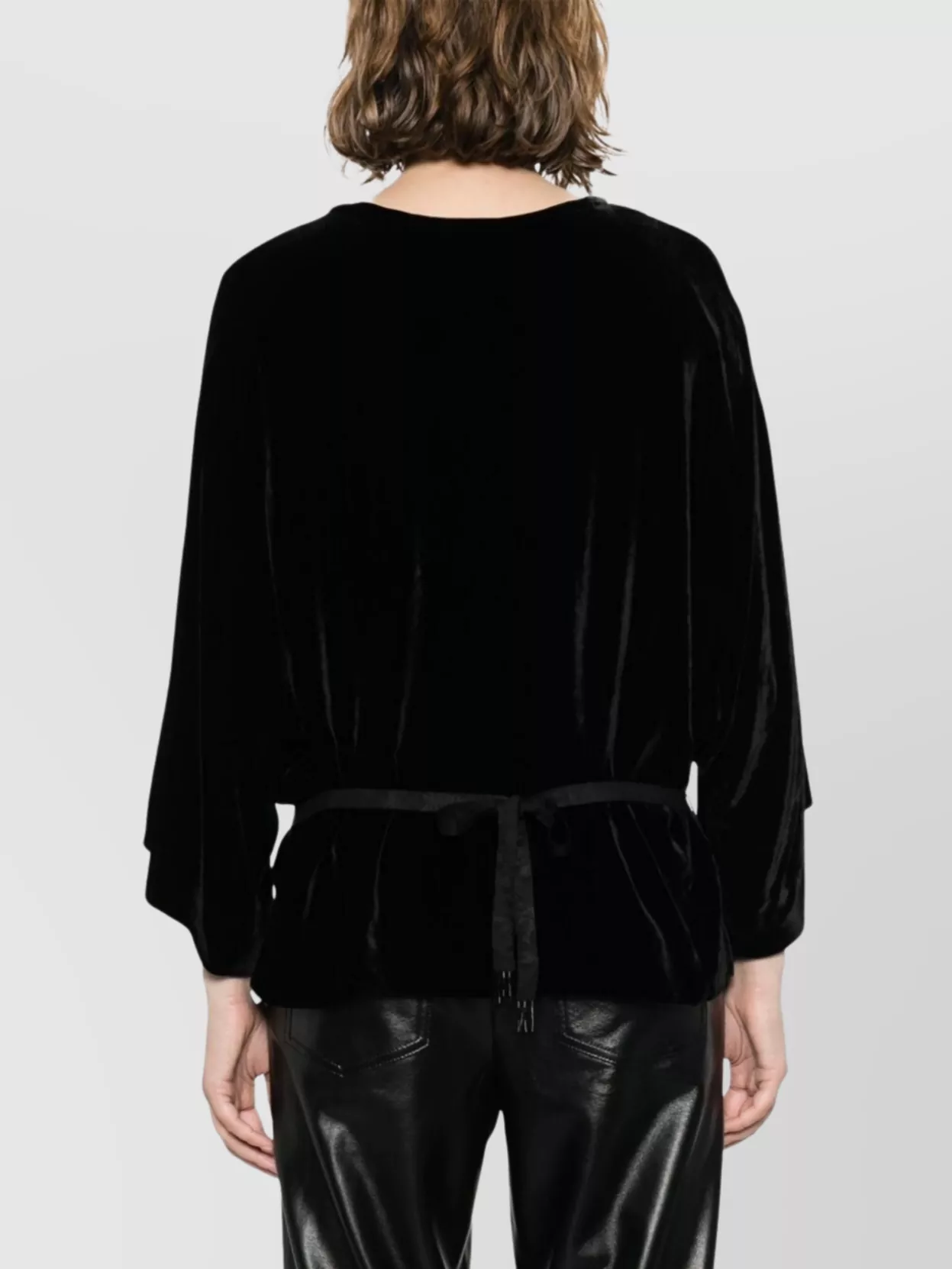 P.a.r.o.s.h Velvet Top With Embellished Waist And Loose Sleeves In Black