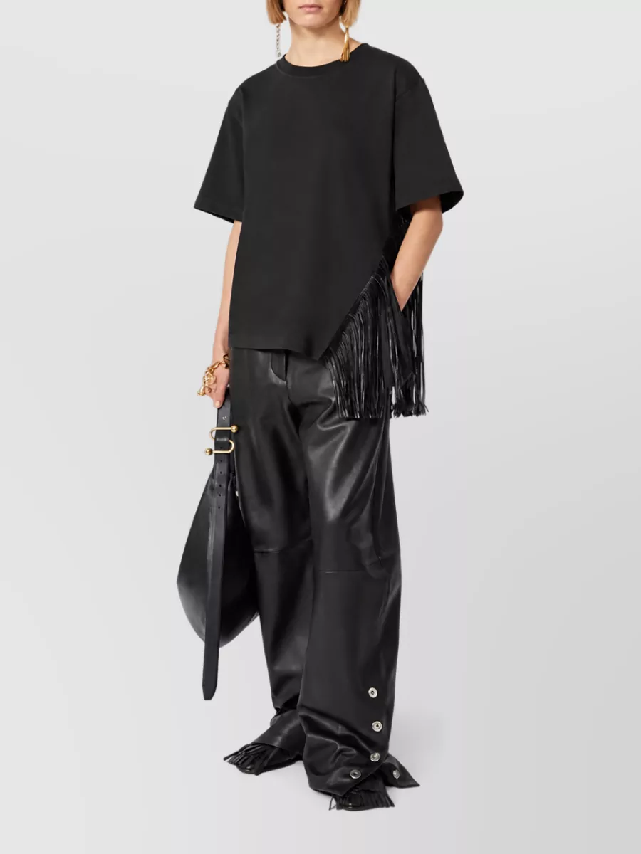 Sportmax Asymmetric Fringe Cotton T-Shirt