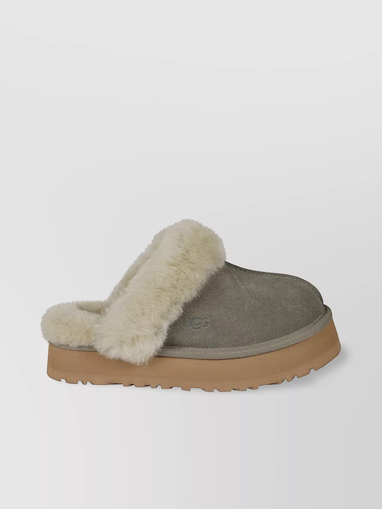Ugg Round Toe Sheepskin Collar Slides In Green