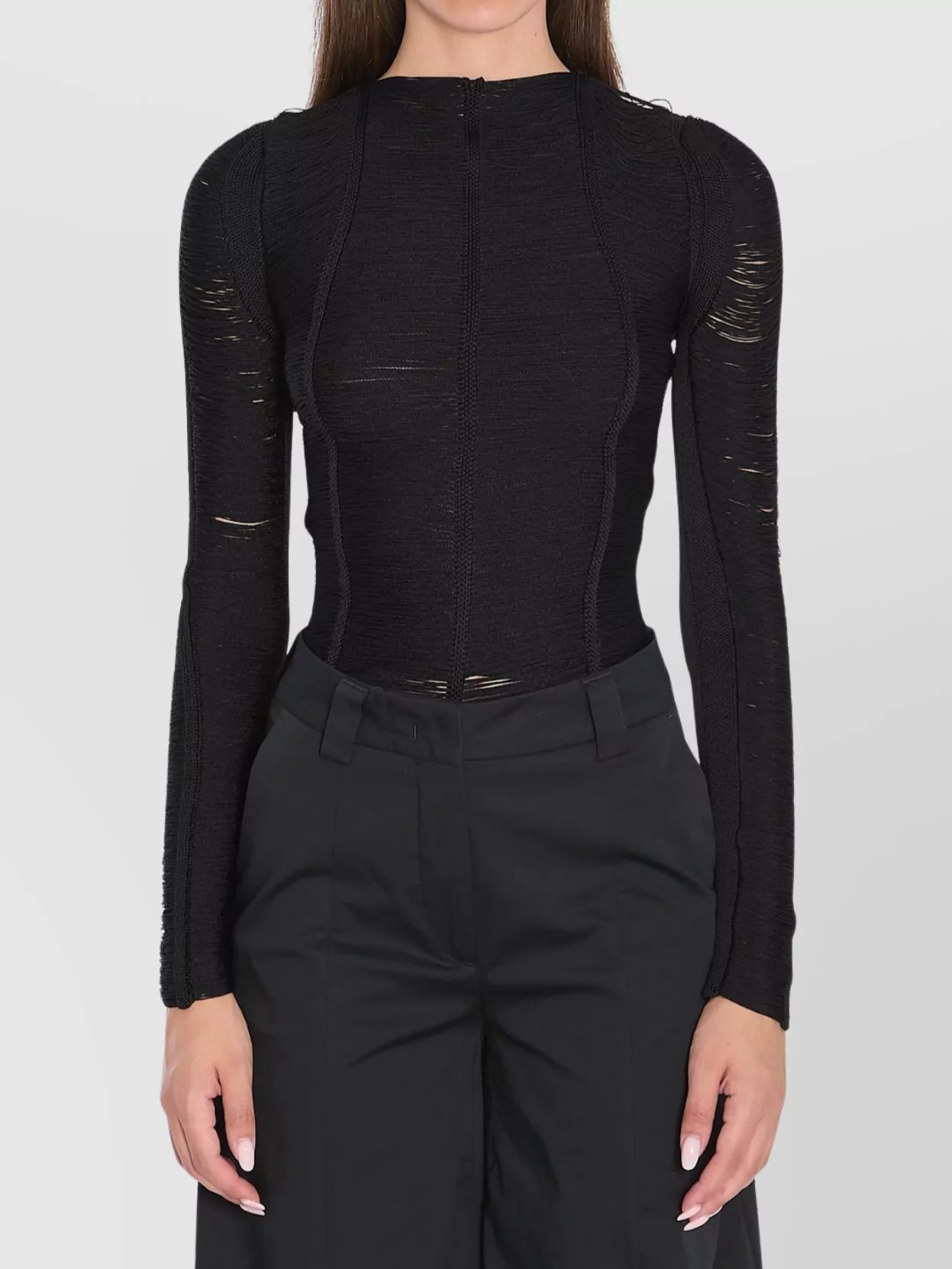 Attico Fringed Viscose Sweater Mesh Back In Black