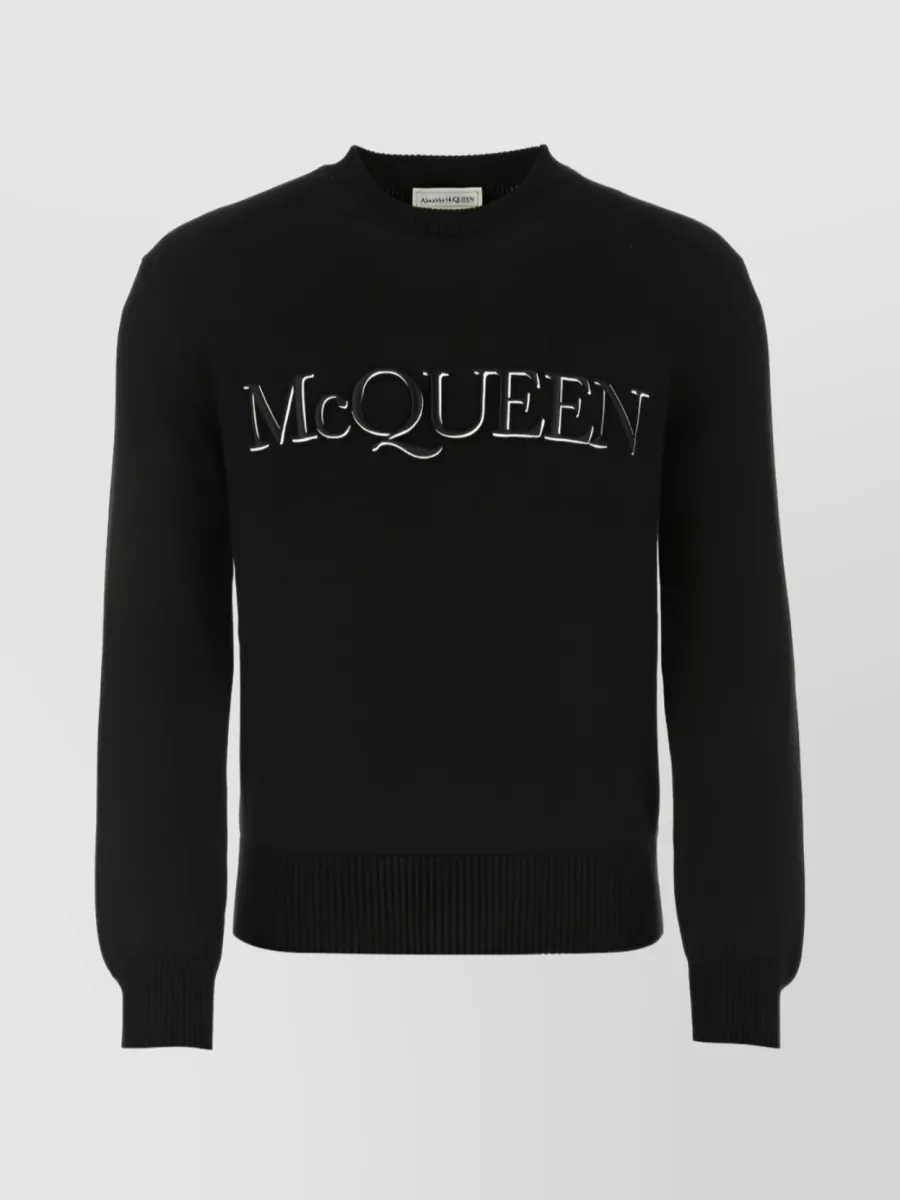 Shop Alexander Mcqueen Embroidered Crew Neck Sweater In Black
