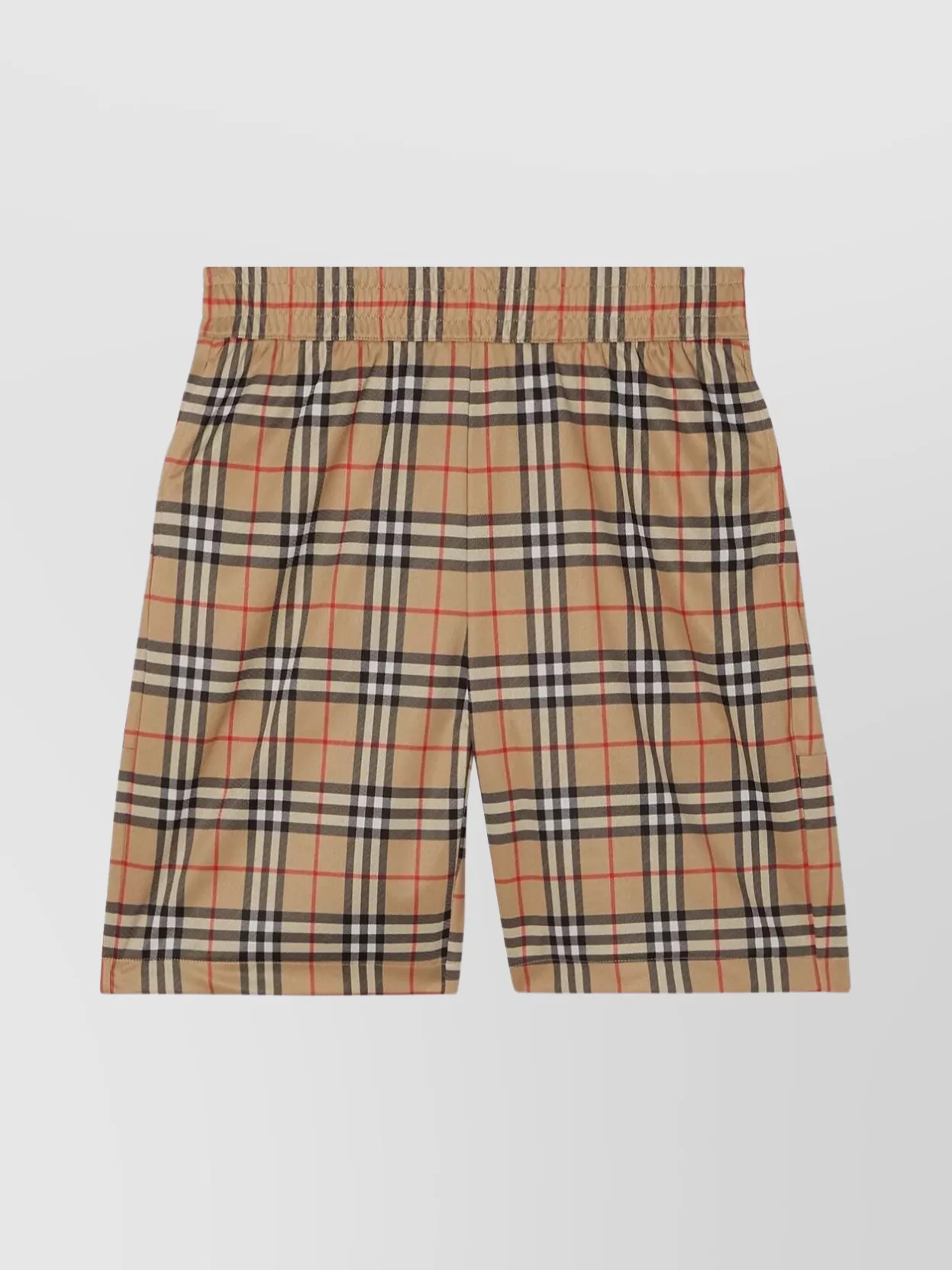 Shop Burberry Elastic Waist Checkered Shorts With Side Pockets In Brown