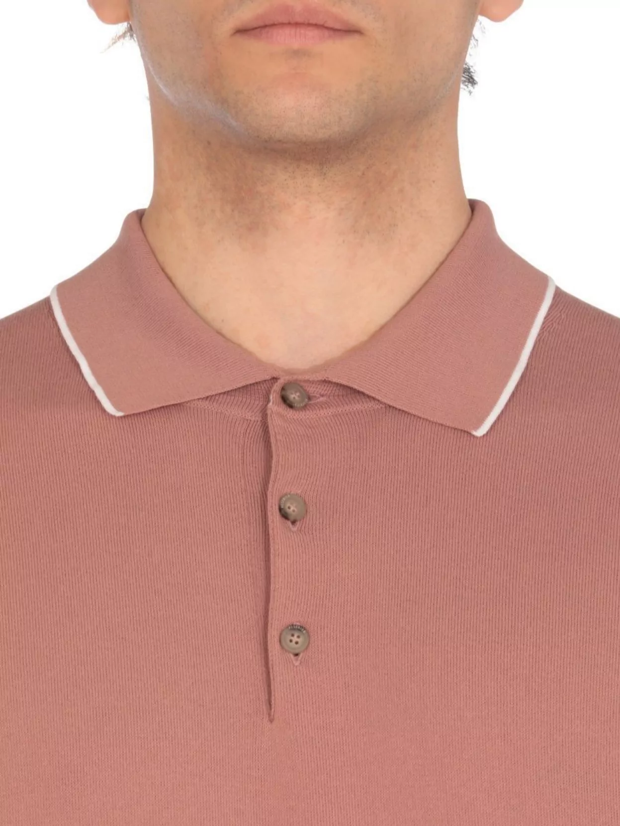 Peserico Men's Ribbed Cotton Polo Shirt With Contrast Trim In Pink