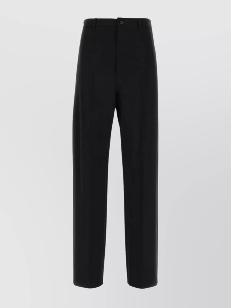Shop Balenciaga Wide-leg Stretch Wool Trousers With Ironed Pleats In Black