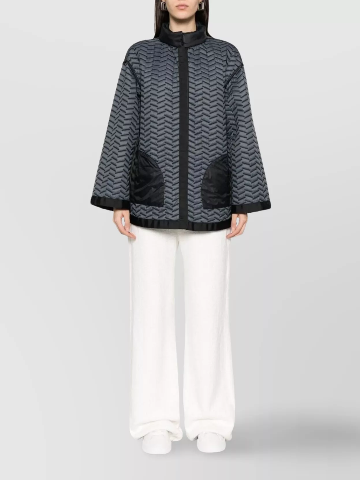 Emporio Armani Quilted High Collar Jacket With Grosgrain Trim
