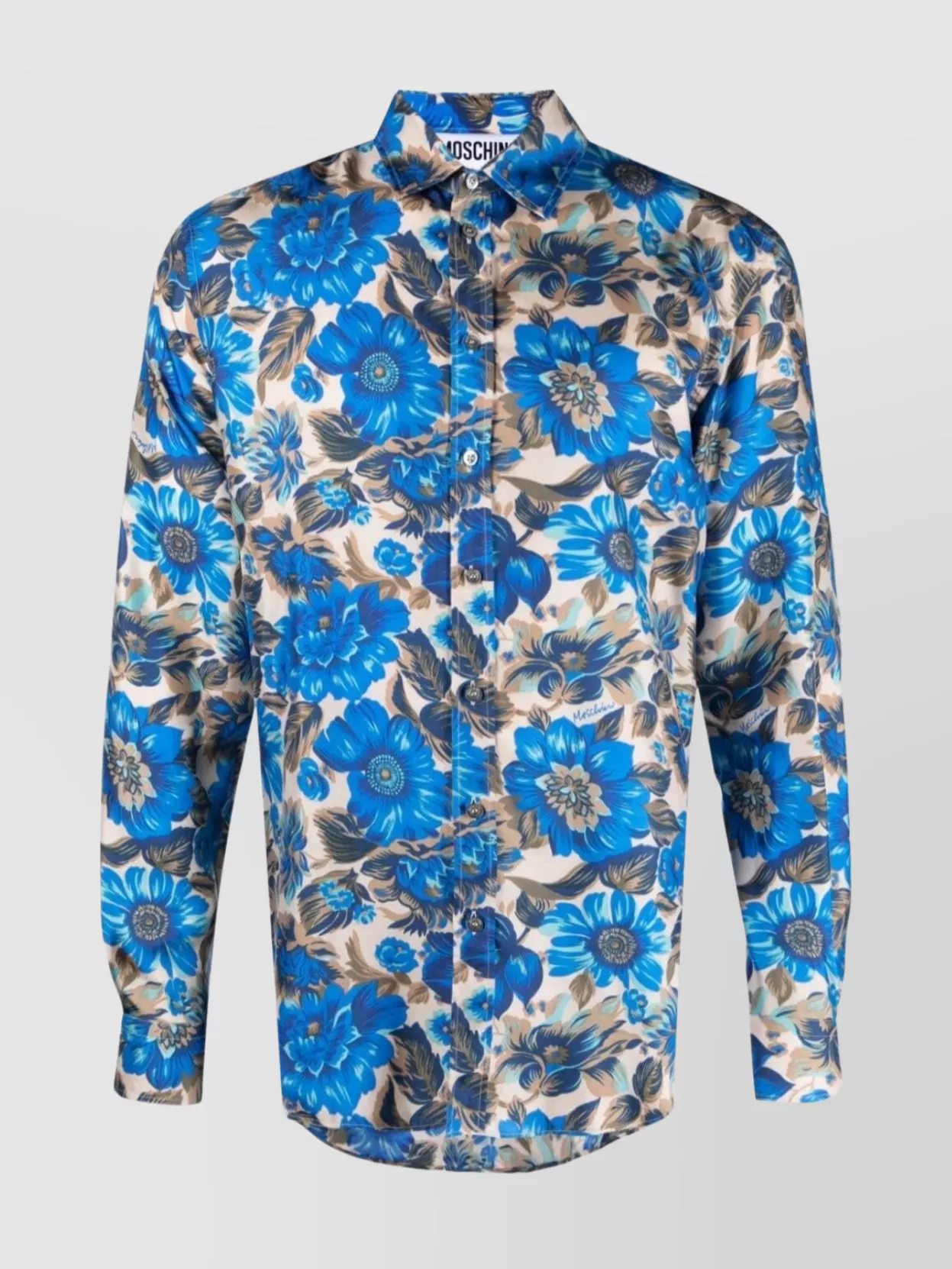 Shop Moschino Silk Twill Collar Shirt In Blue