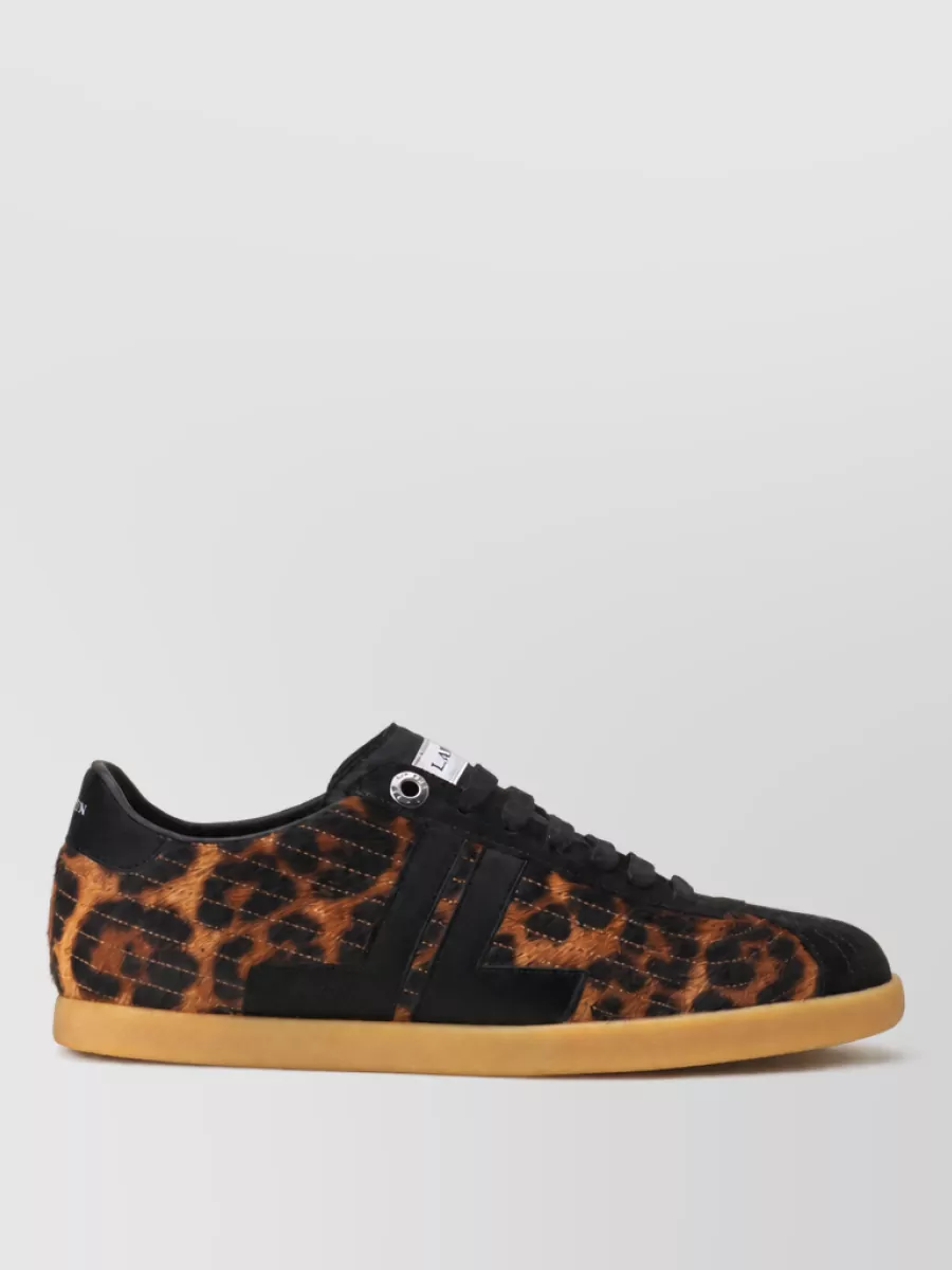 Lanvin Calf Leather Leopard-Print Low-Top Sneakers