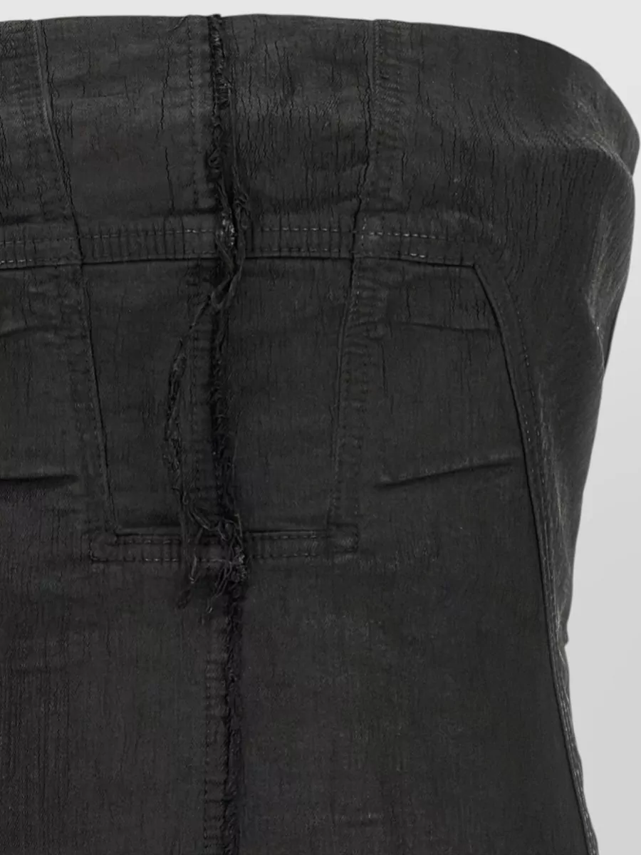 Rick Owens Drkshdw Strapless Bustier Top Side Tie Frayed Hem