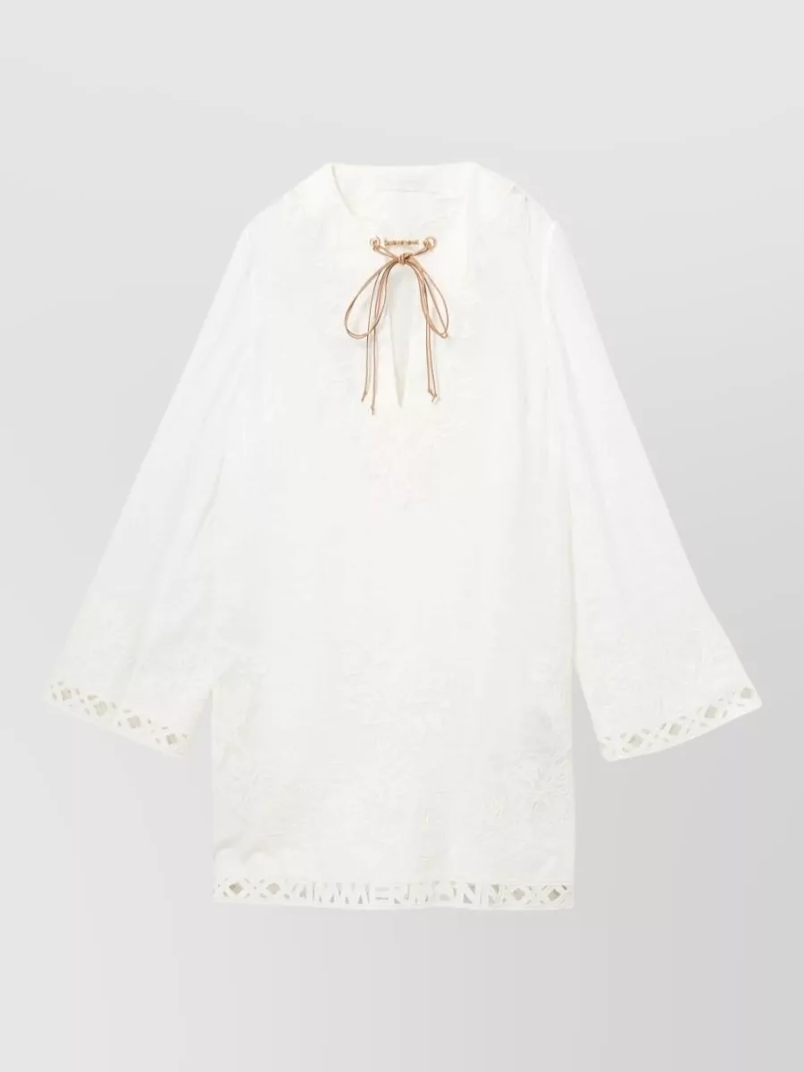 Zimmermann Ramie embroidered deep v-neck tunic dress