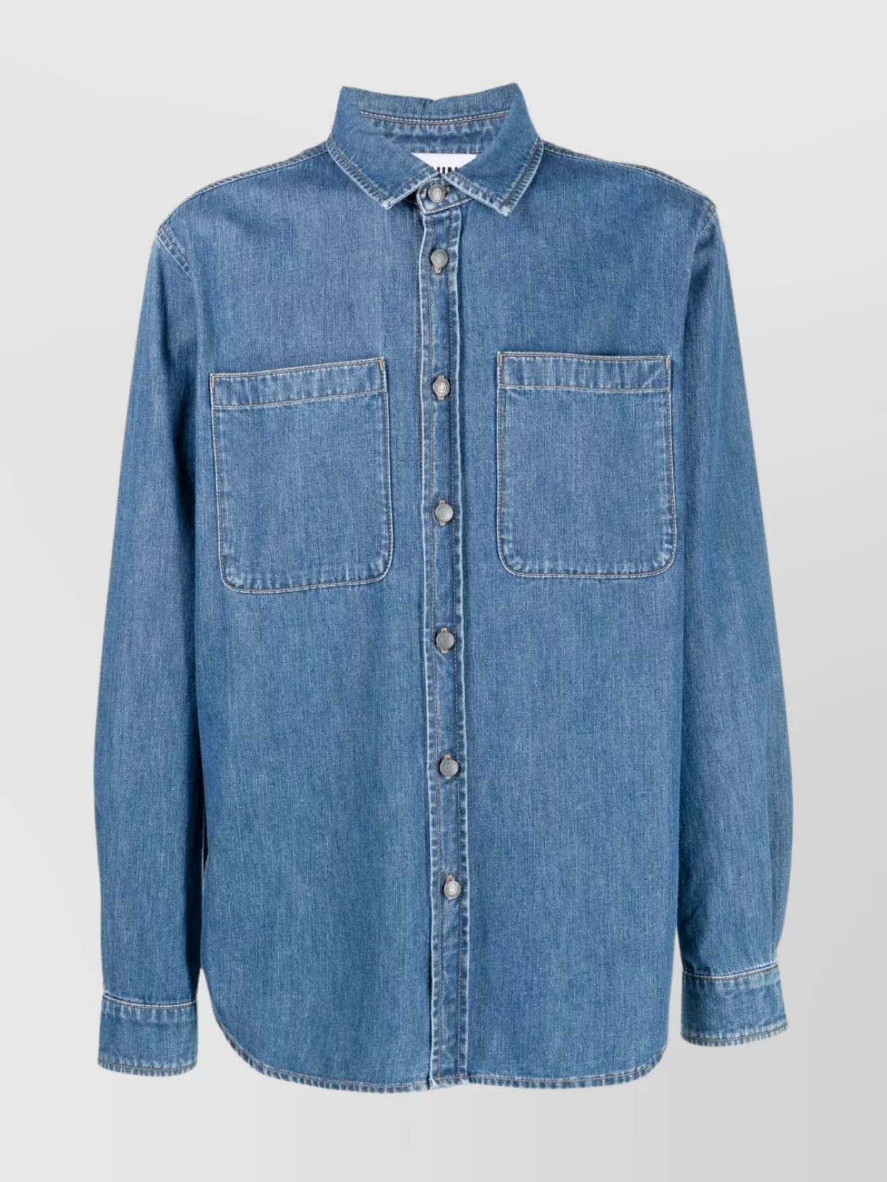 Shop Moschino Denim Shirt With Teddy Bear Motif And Patch Pockets In Blue
