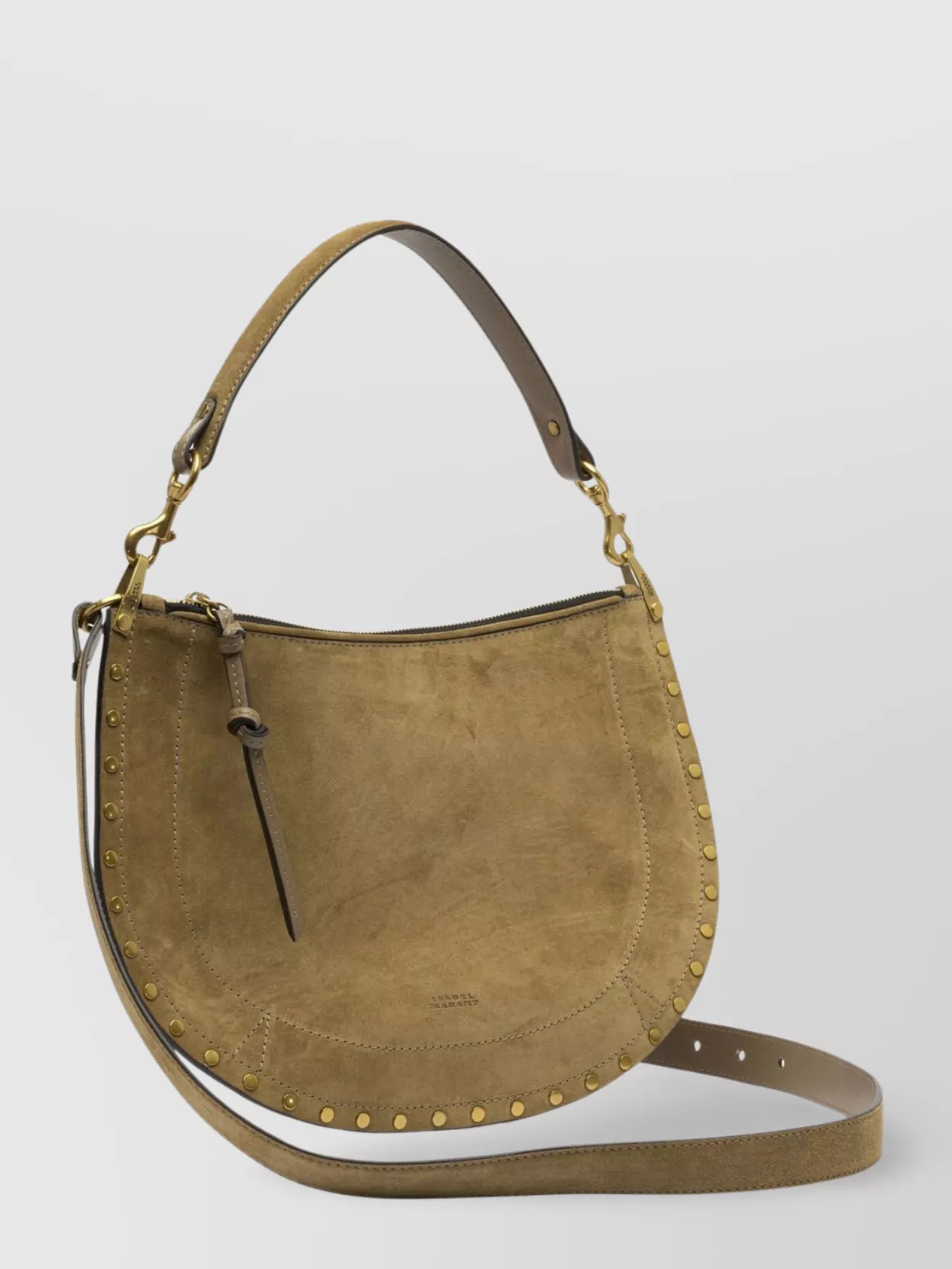 Isabel Marant Studded Suede Shoulder Bag With Adjustable Strap In Green