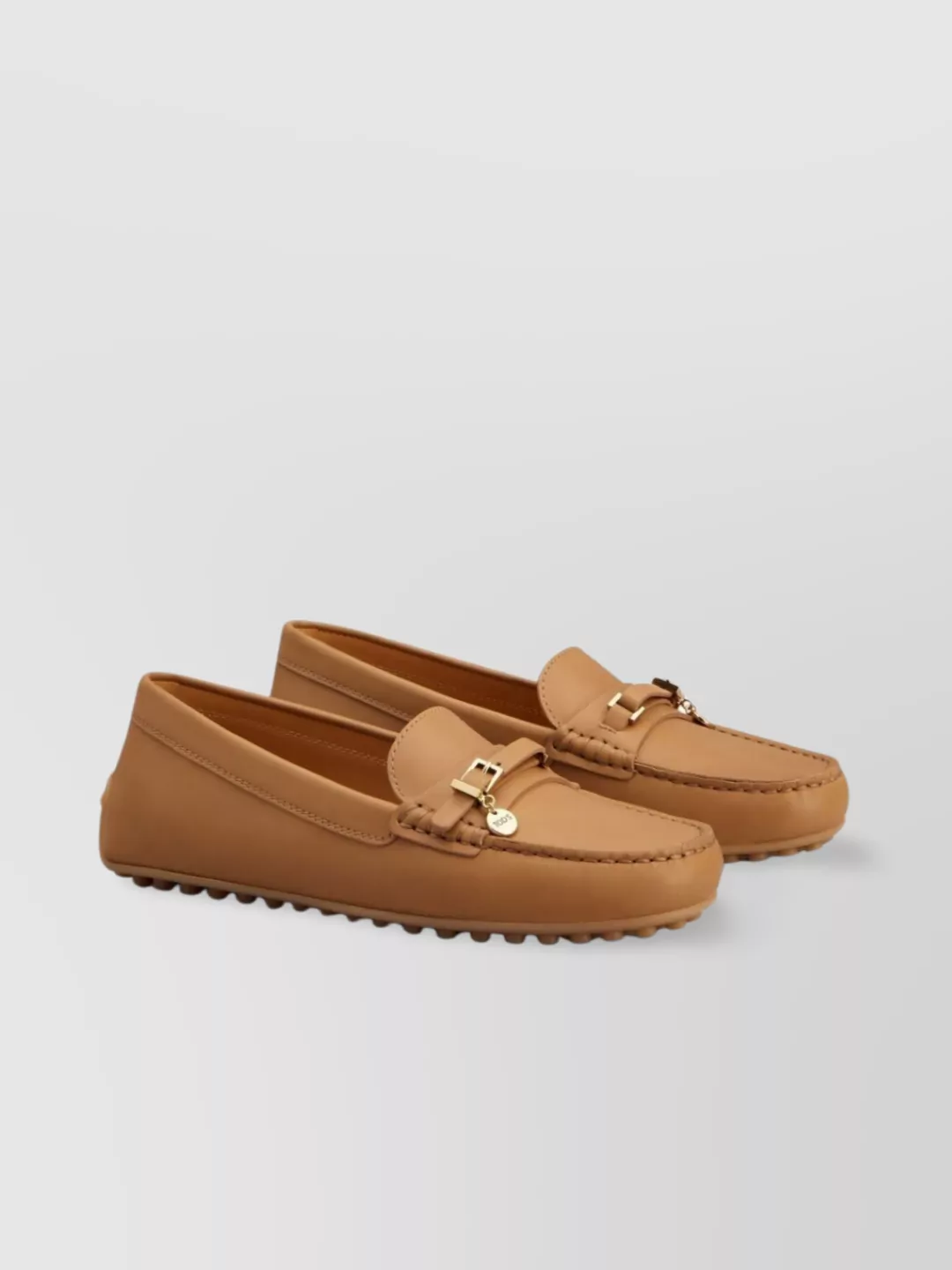 Tod's Round Toe Leather Loafers With Rubber Sole