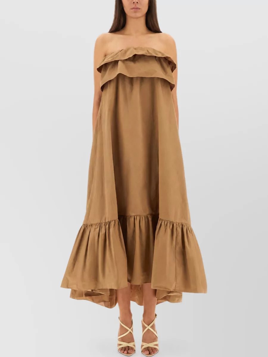 Saint Laurent Cotton Twill Ruffle Maxi Dress