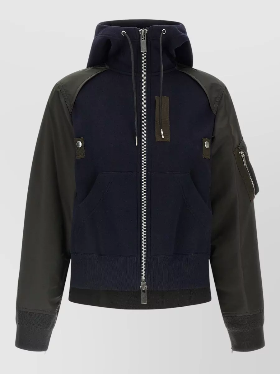 Sacai cotton blend hooded zip bomber jacket