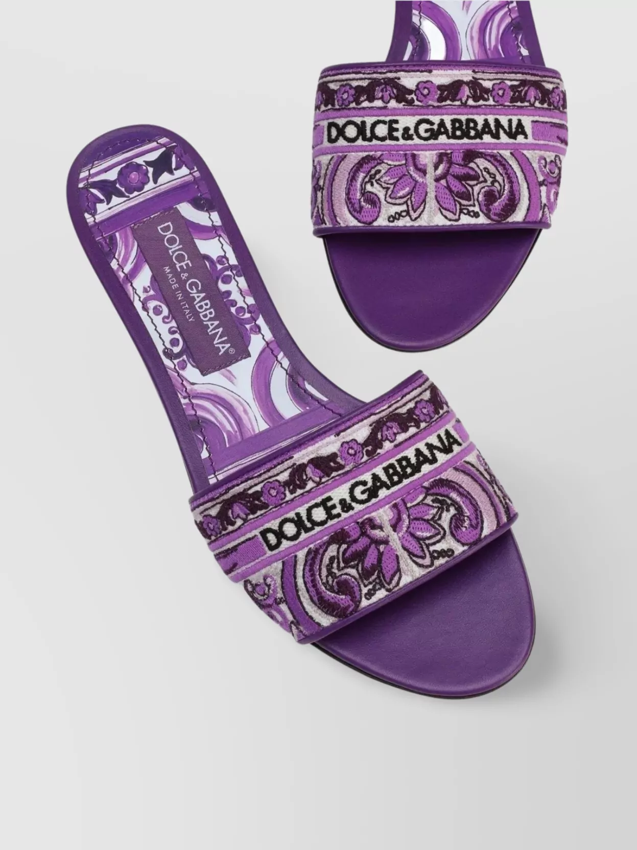 Dolce&Gabbana Embroidered Majolica Flat Strap Mules