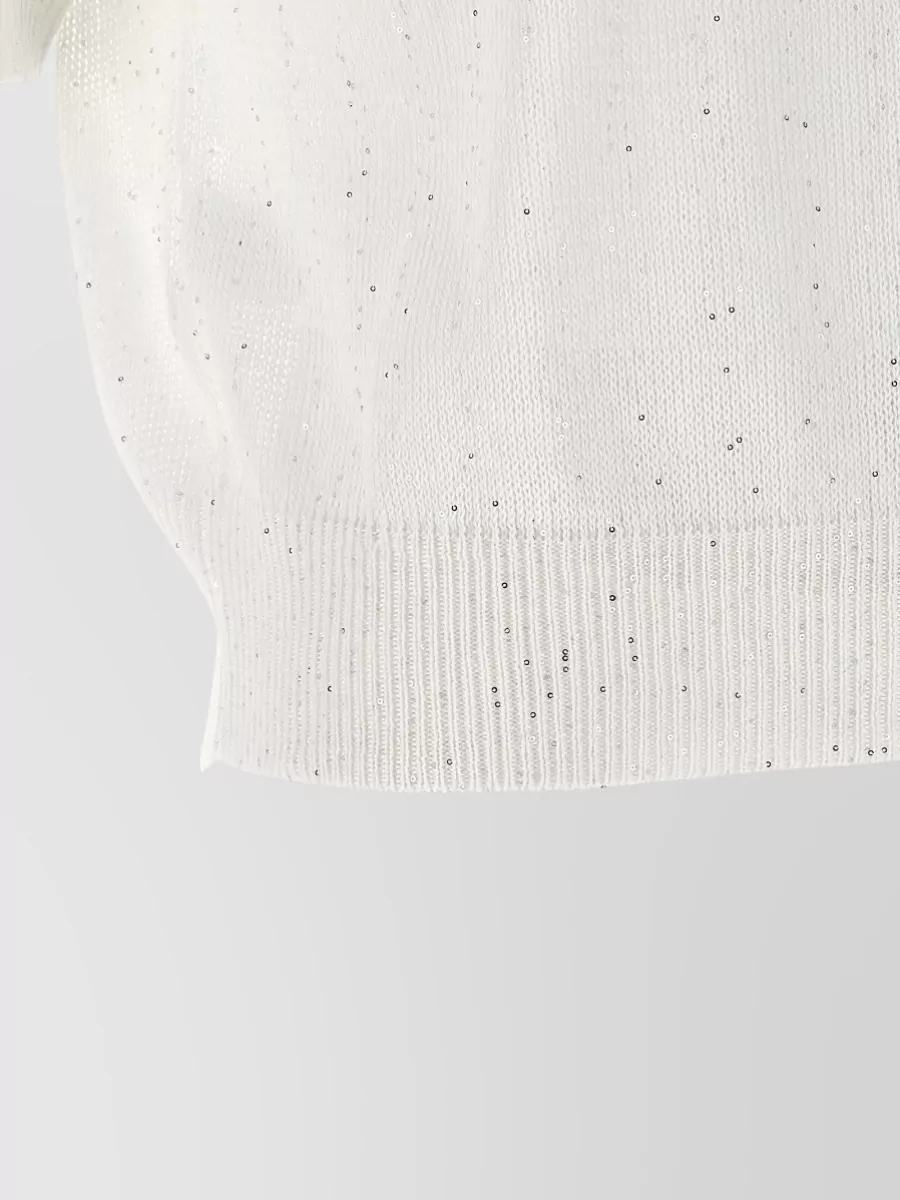 Brunello Cucinelli Sequin Knit Sweater Crew Neck Short Sleeves