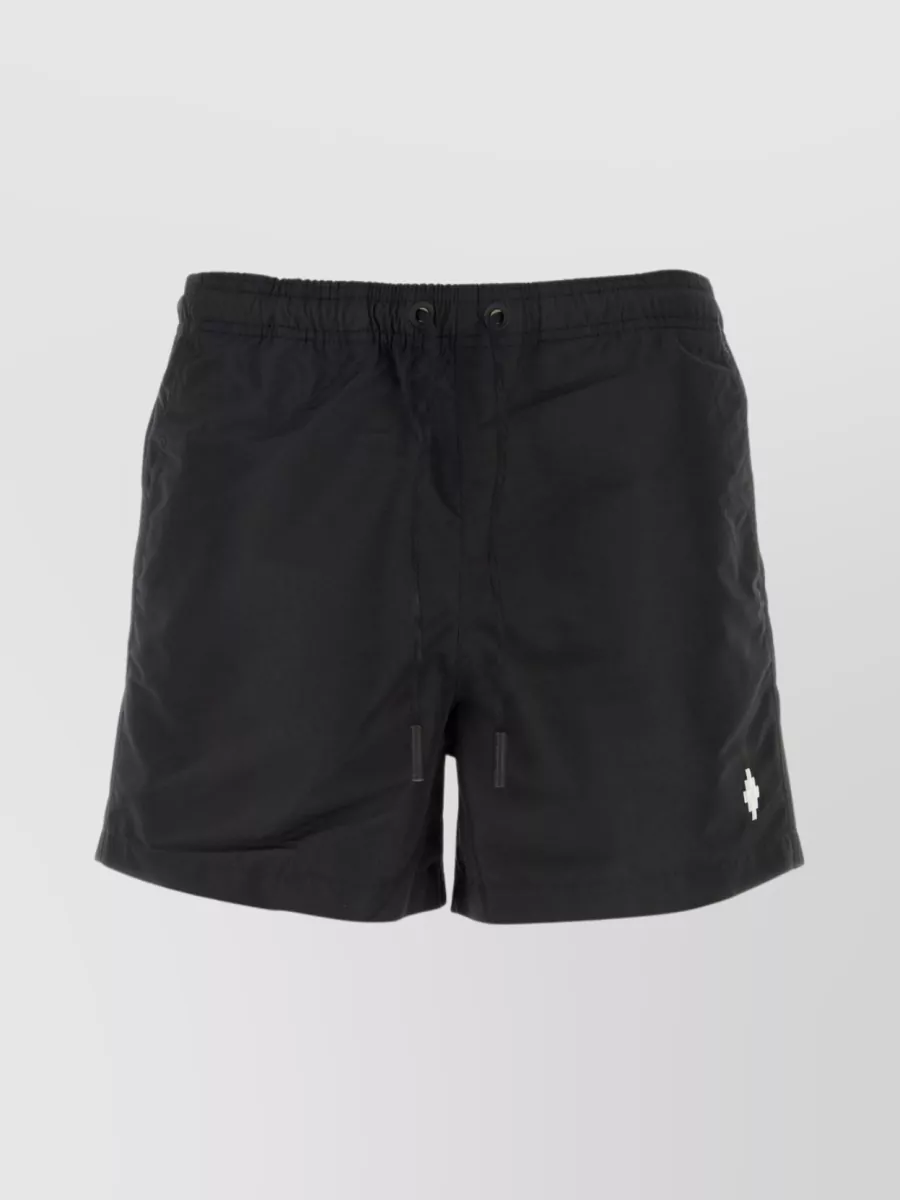 Shop Marcelo Burlon County Of Milan Polyester Swim Shorts With Elastic Waist And Pockets In Black