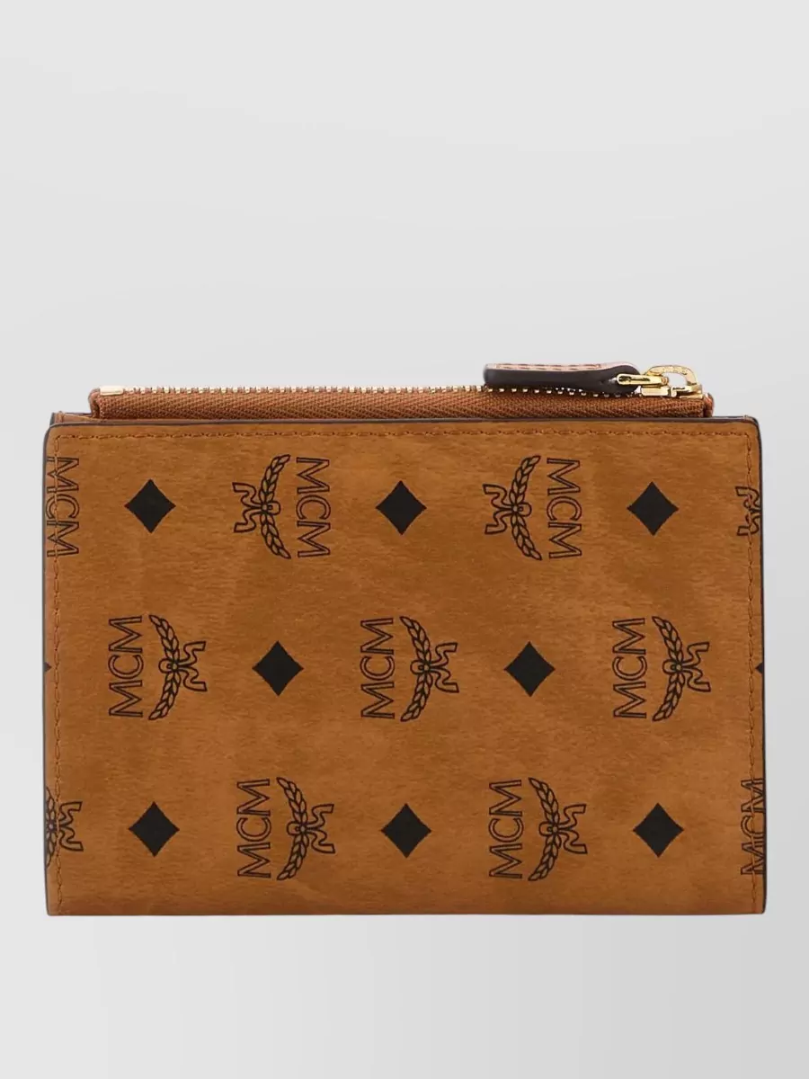Mcm Logo Printed Zip Wallet In Gold