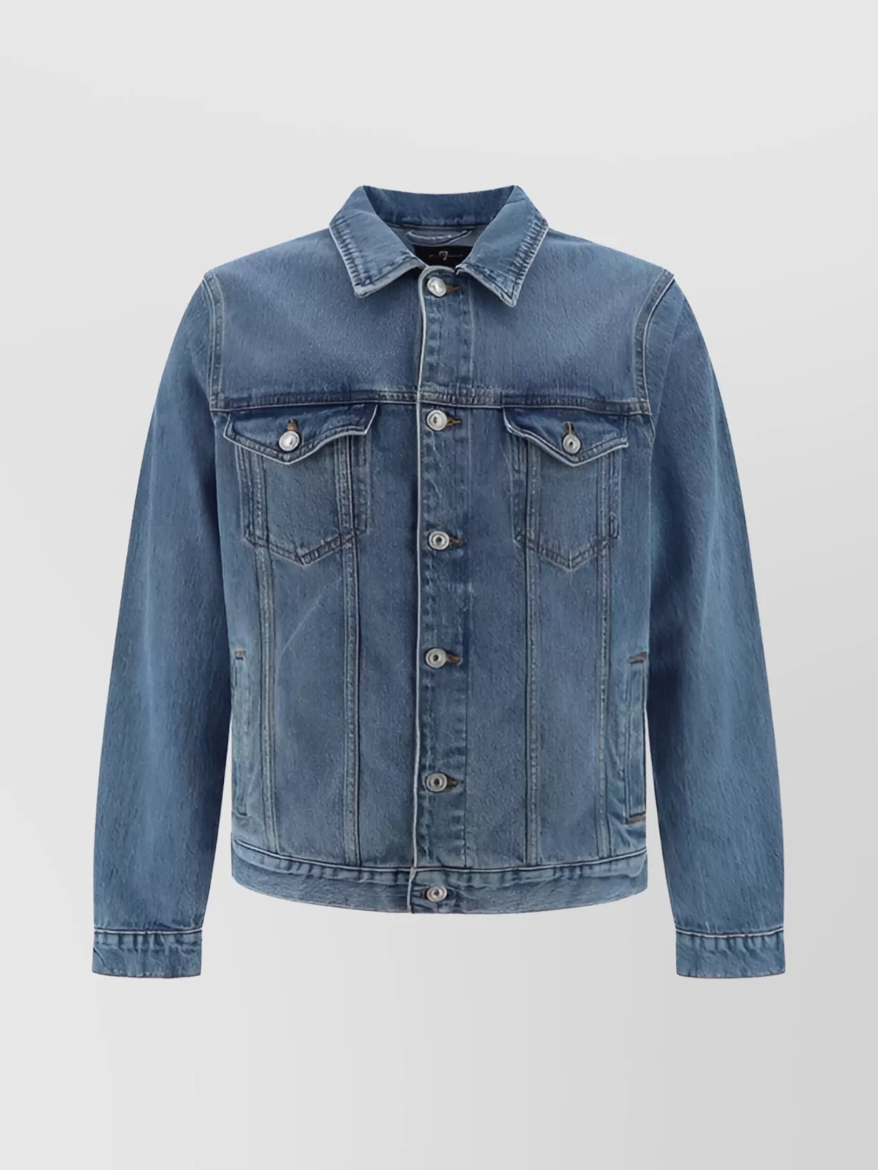 Shop 7 For All Mankind Collared Cotton Denim Jacket With Vintage Faded Effect
