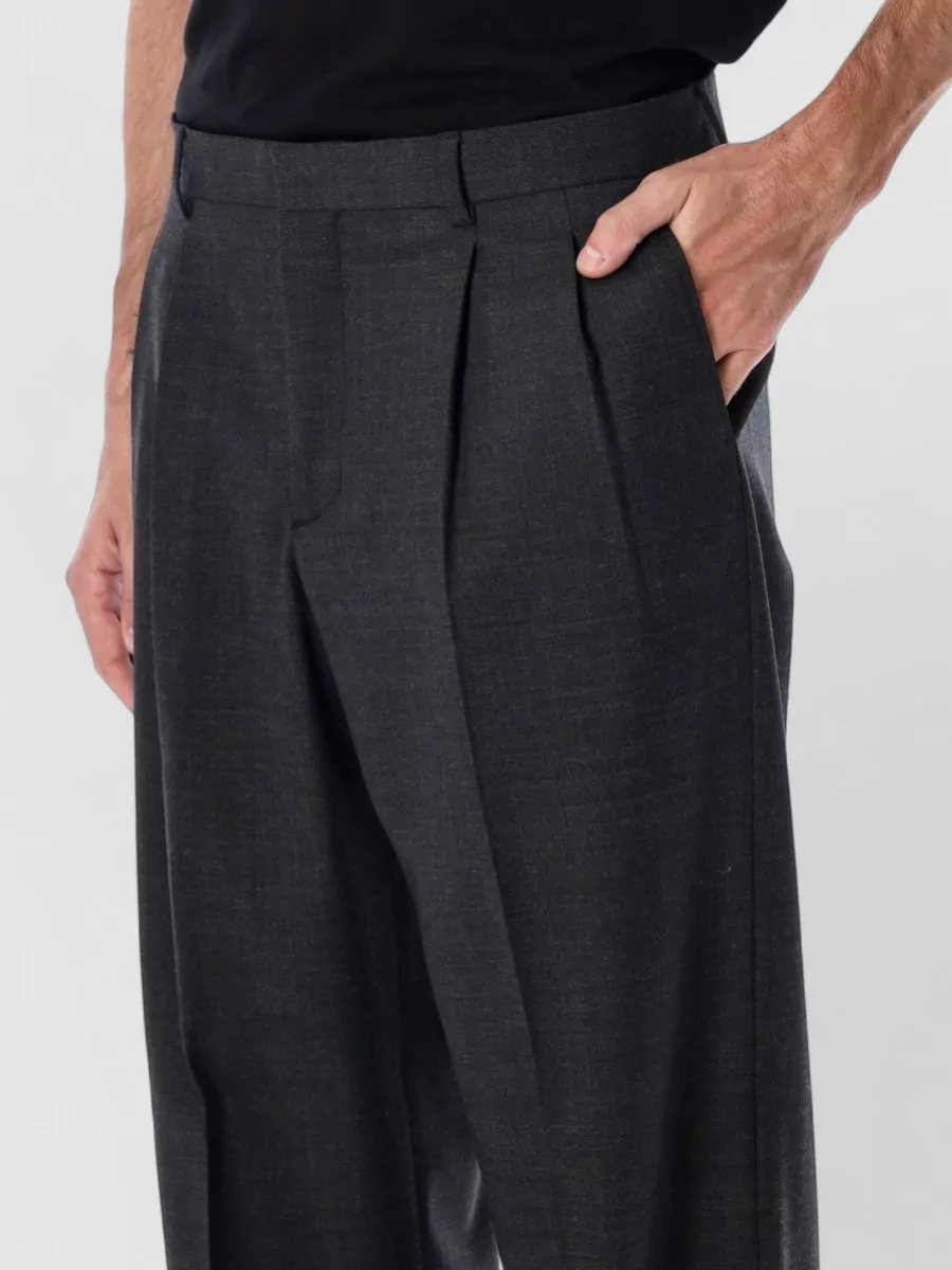 Sunflower Wool Twill Mid-Rise Wide-Leg Pleated Tailored Trousers