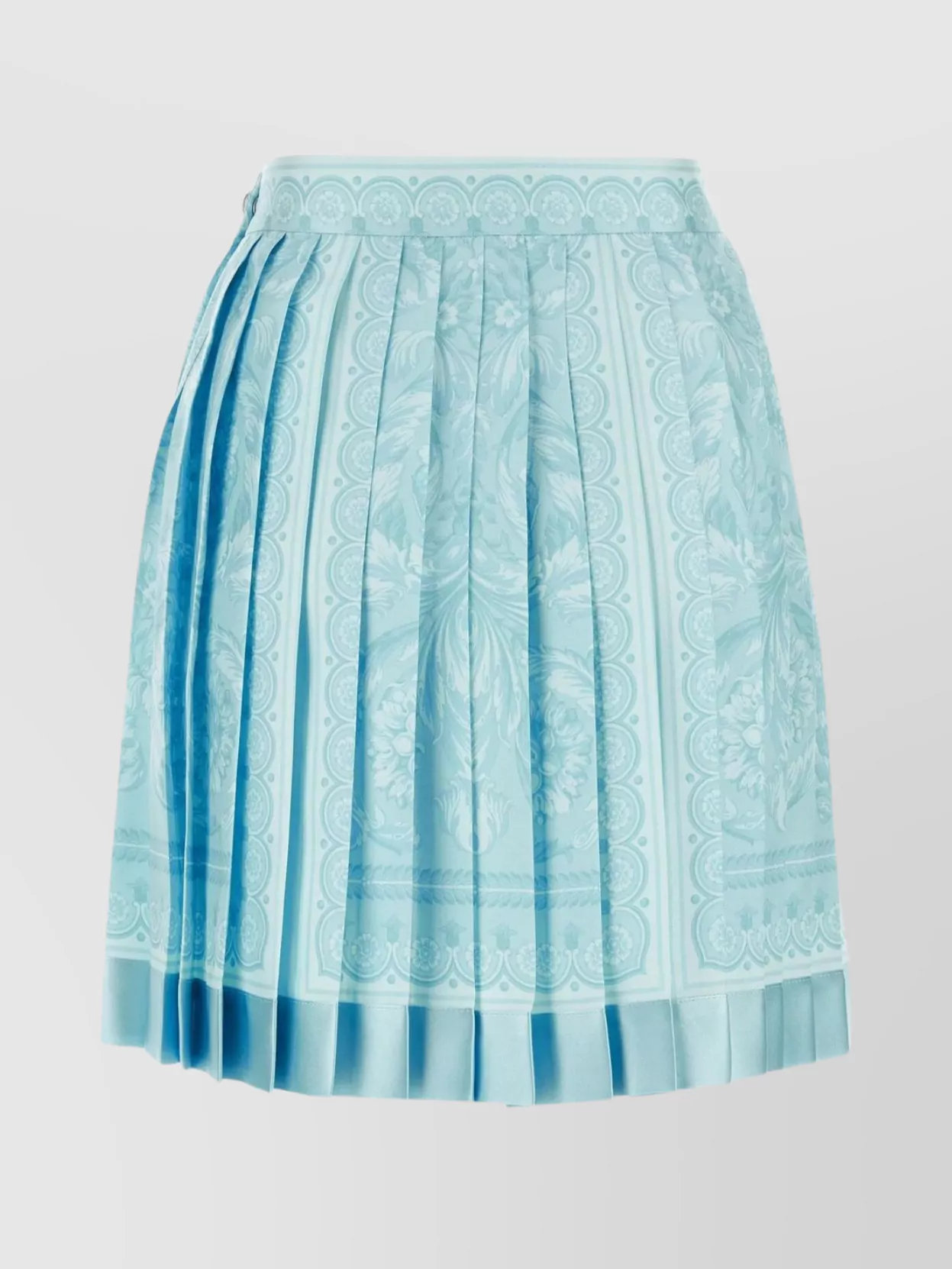 Shop Versace Silk Pleated Mini Skirt With Baroque Floral Print In Pastel