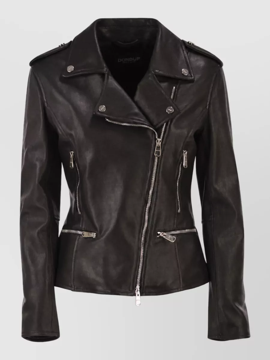 Dondup lamb leather asymmetric biker jacket