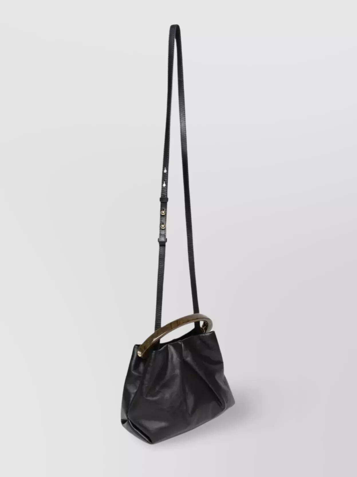 Dries Van Noten Pleated Leather Hand With Resin Top Handle Bags In Black