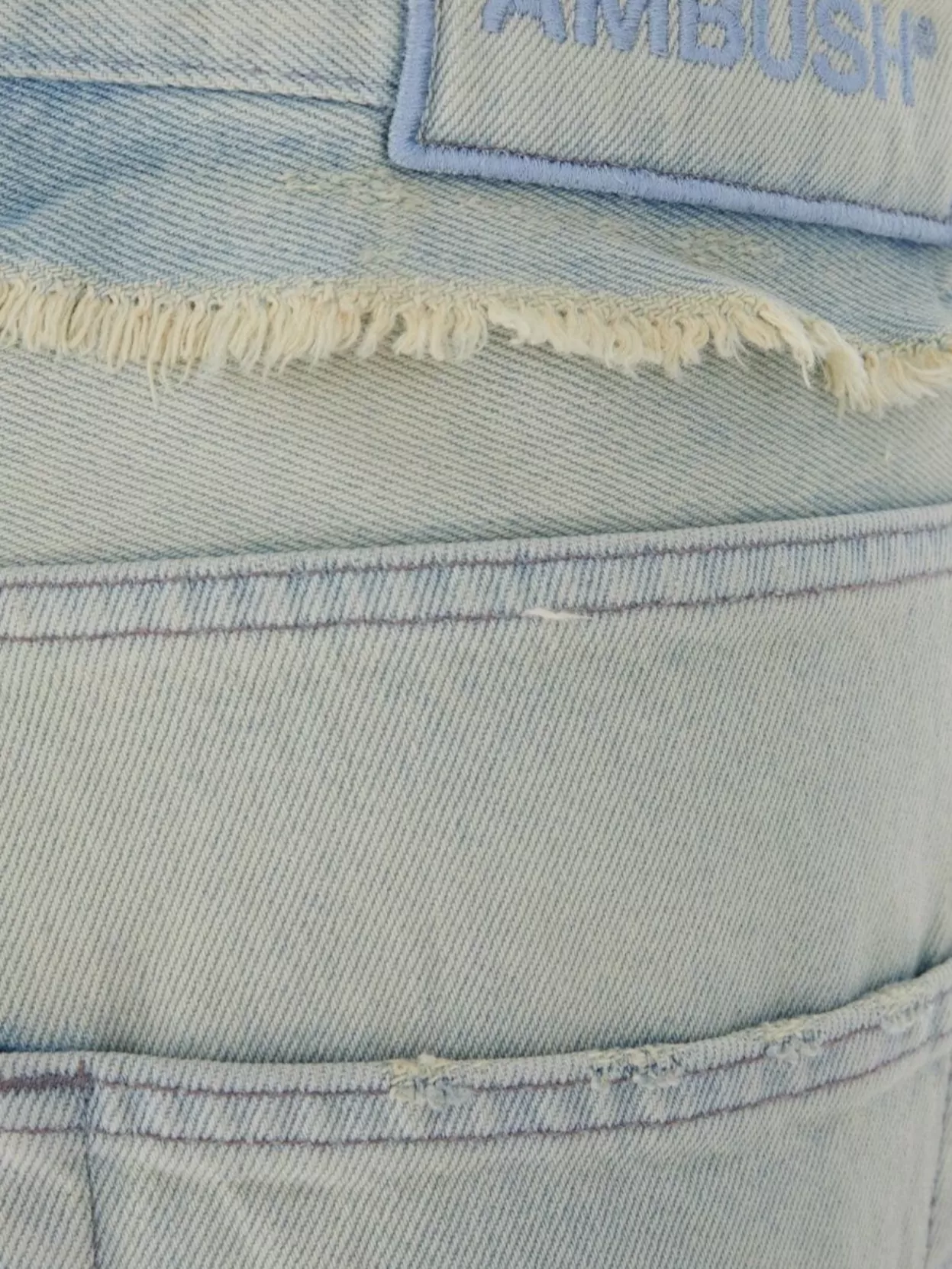 Ambush Frayed Hem Denim Trousers With Metal Detail In Grey