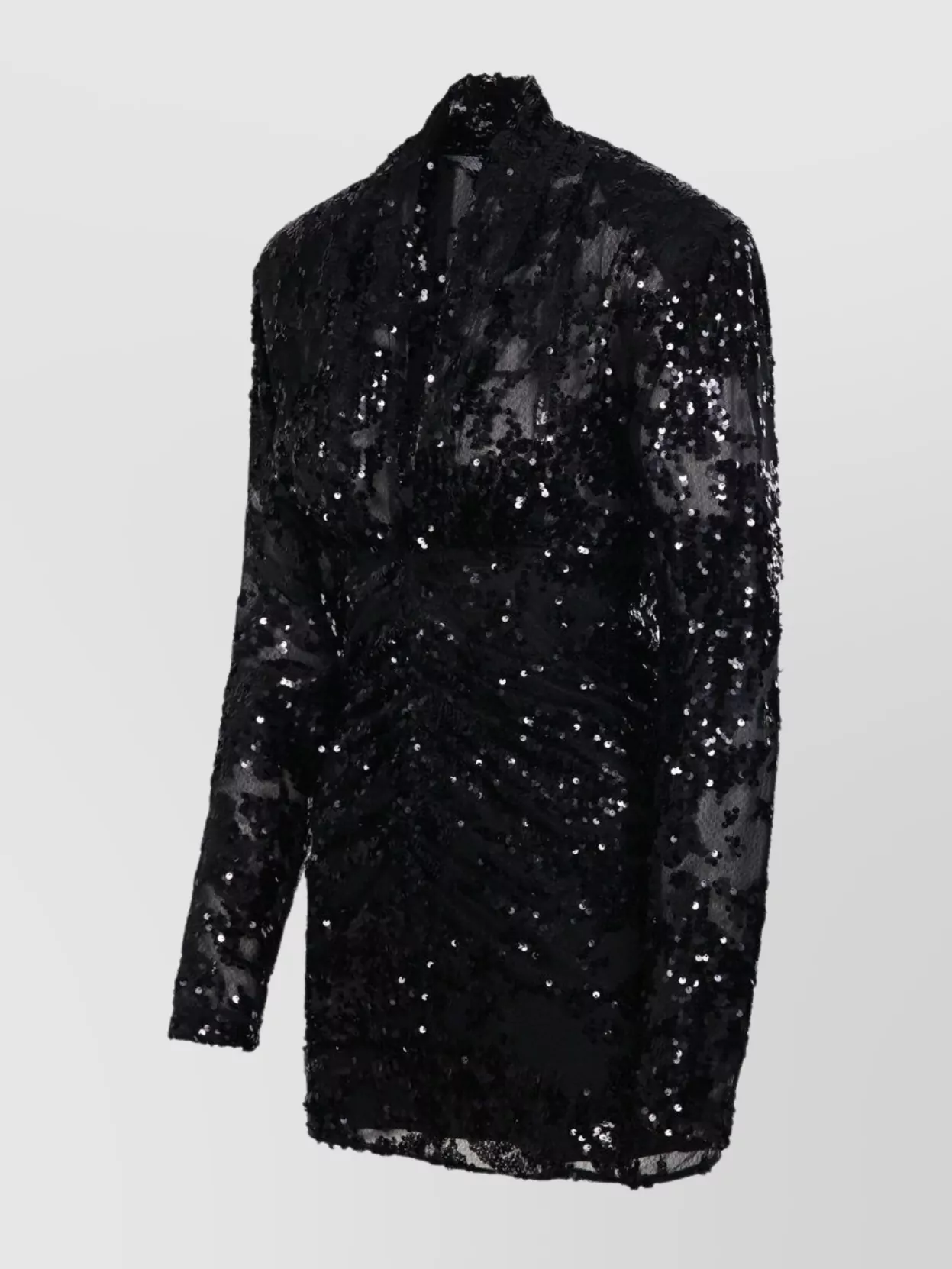 Victoria Beckham Sheer Sequin V-Neck Ruched Mini Dress