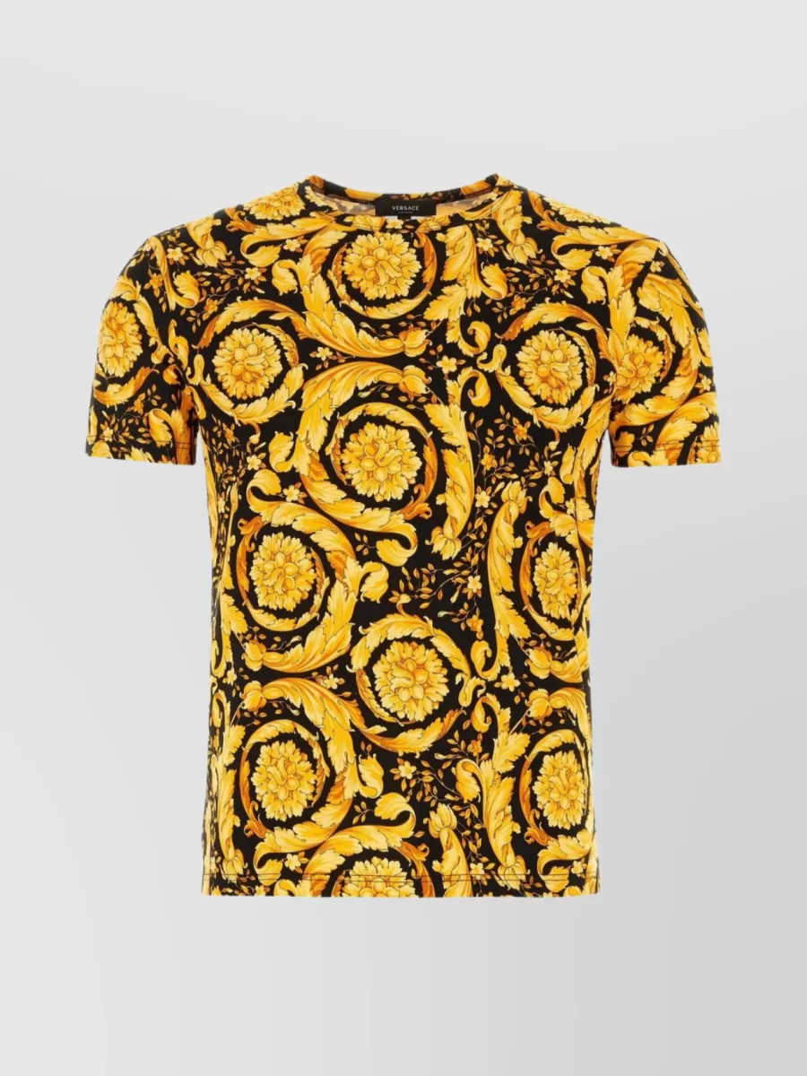 Shop Versace Barocco Floral Stretch T-shirt In Brown