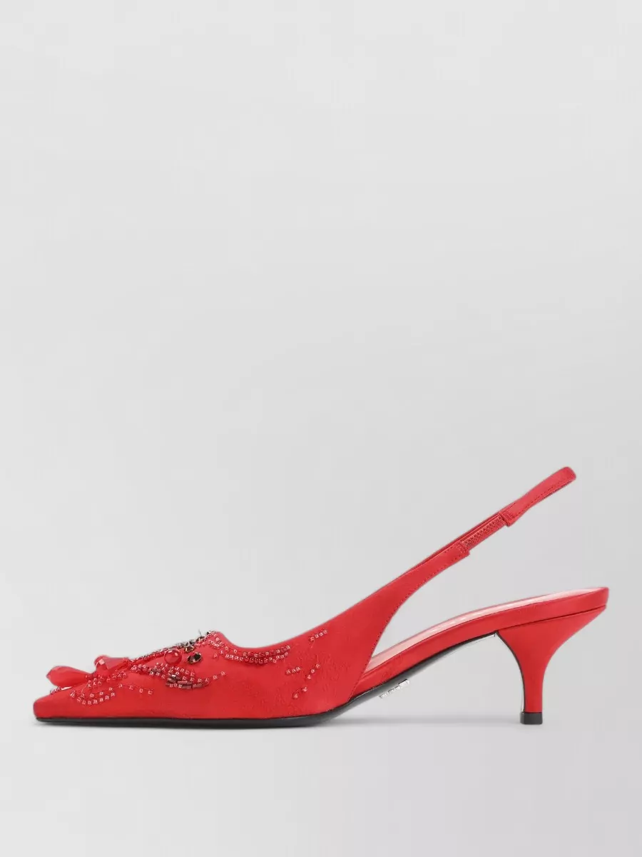 Prada Embellished Satin Slingback Mules