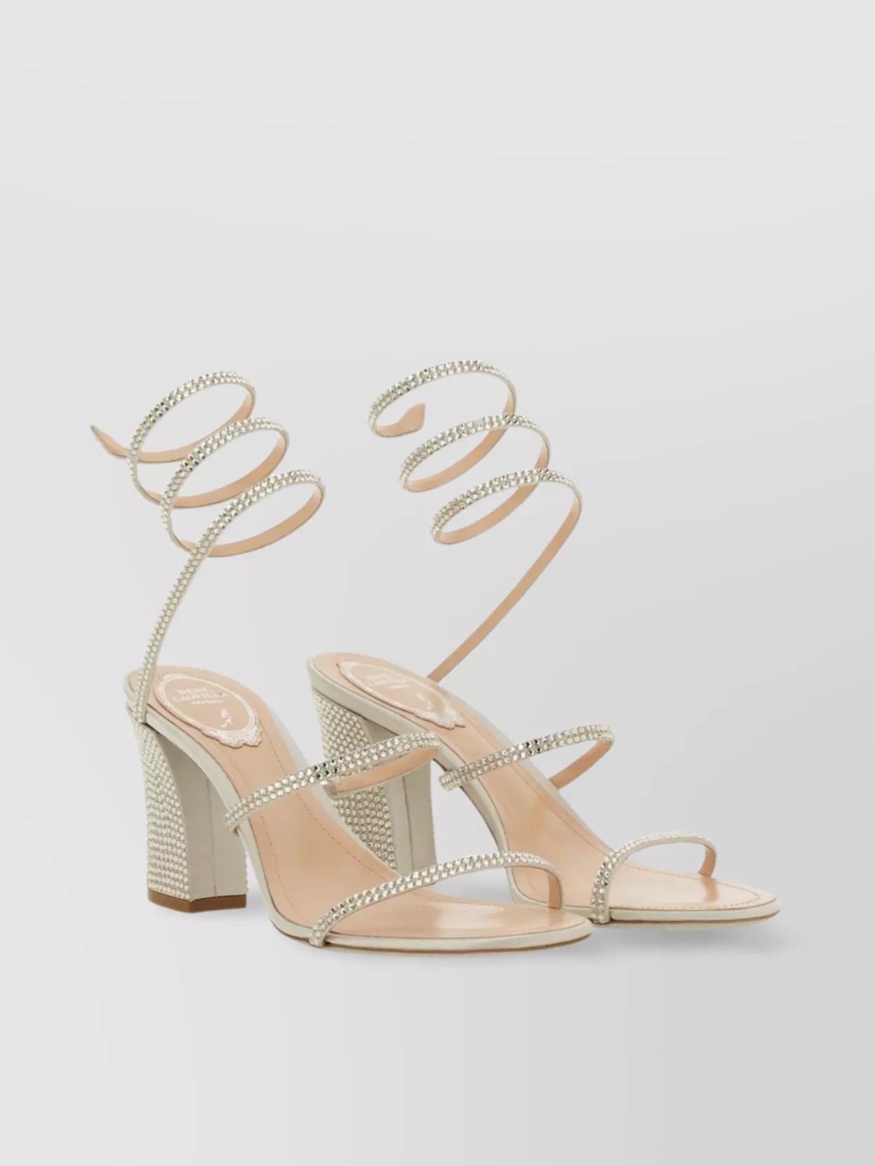 Rene Caovilla Rhinestone Block Heel Sandals