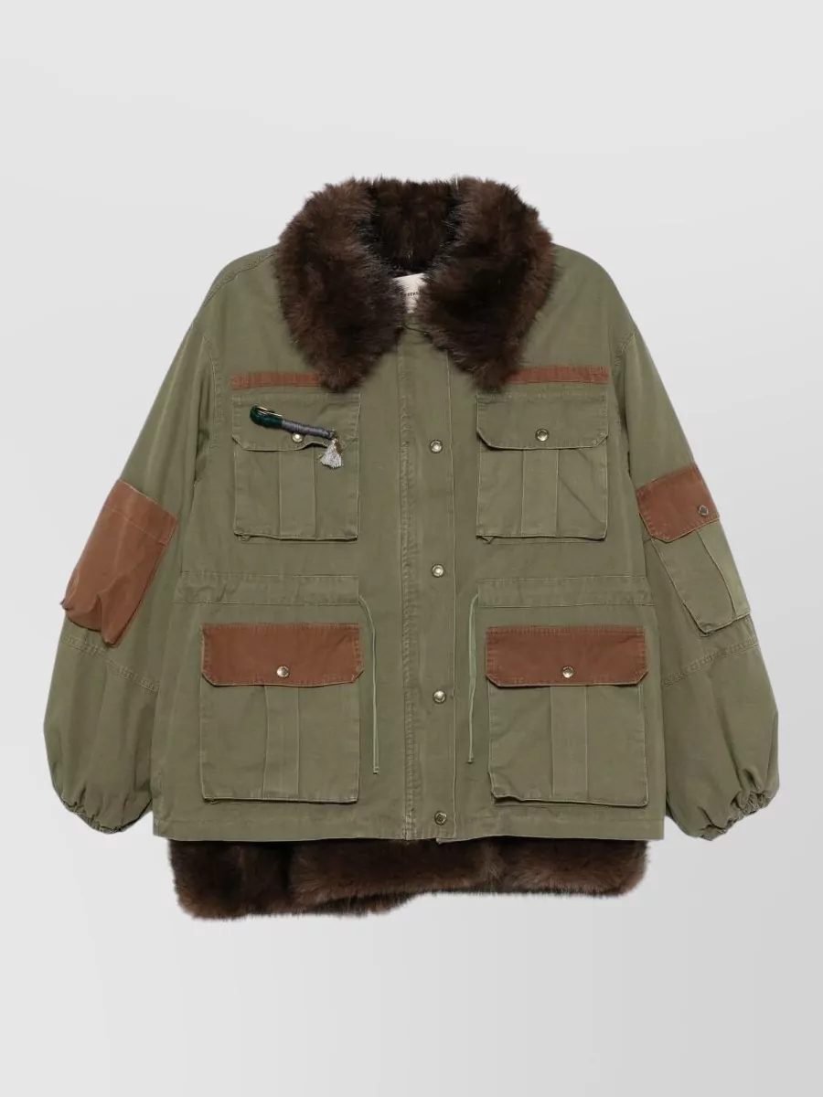 Front street cotton faux fur trim parka jacket