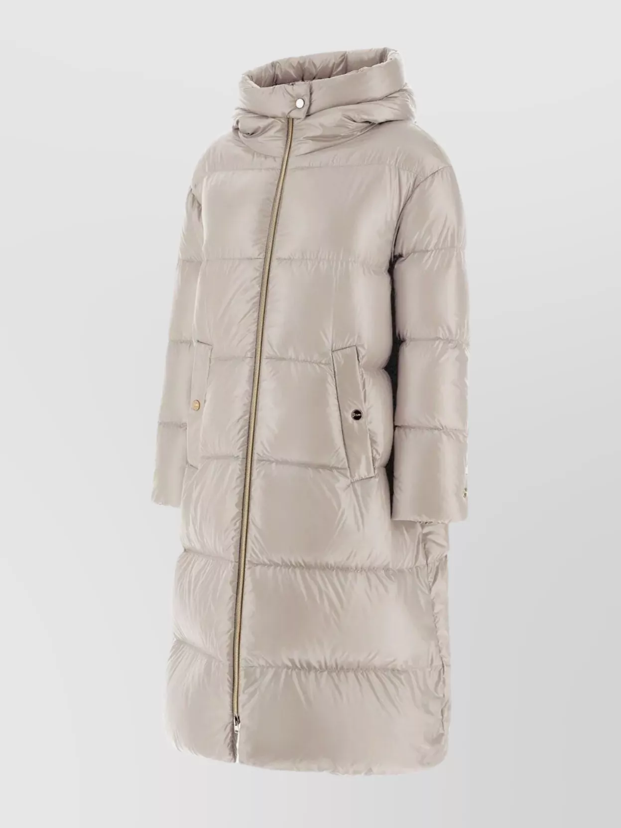 Herno Long Quilted Jacket With Hood And Pockets In Neutral