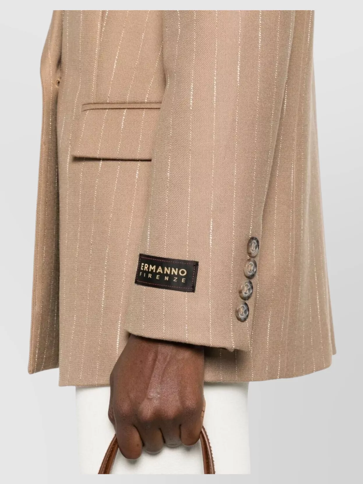 Ermanno Firenze Double-Breasted Pinstripe Jacket Featuring Pockets